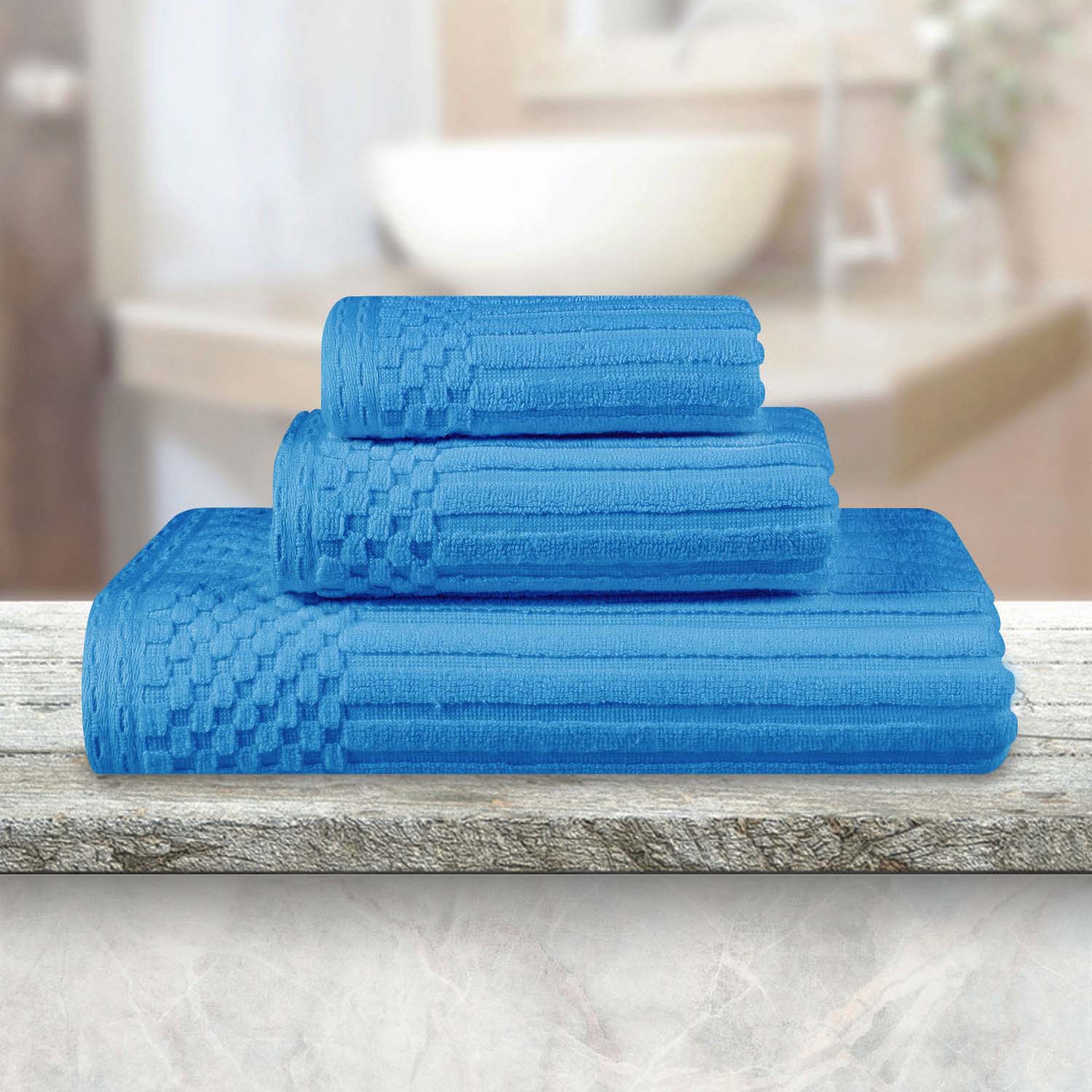 Premium Soho Ribbed Textured Cotton Bath Towel Set - Ultra Absorbent 3-Piece Towel Collection for Spa, Bathroom & Guest Use | Soft Luxury Towels for Home & Hotel