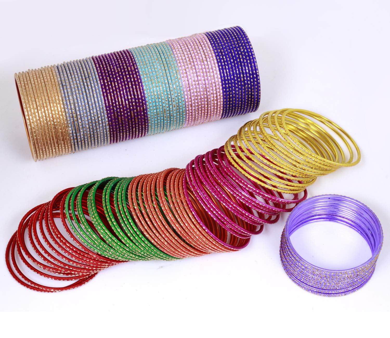 144 Pcs Indian Wedding Bangles Set – Plain Gold & Silver Bollywood Style Bracelets for Women, Brides, Party Wear | Jewelry Gift Box (Multiple Colors) | Perfect for Weddings, Festivals & Special Occasions