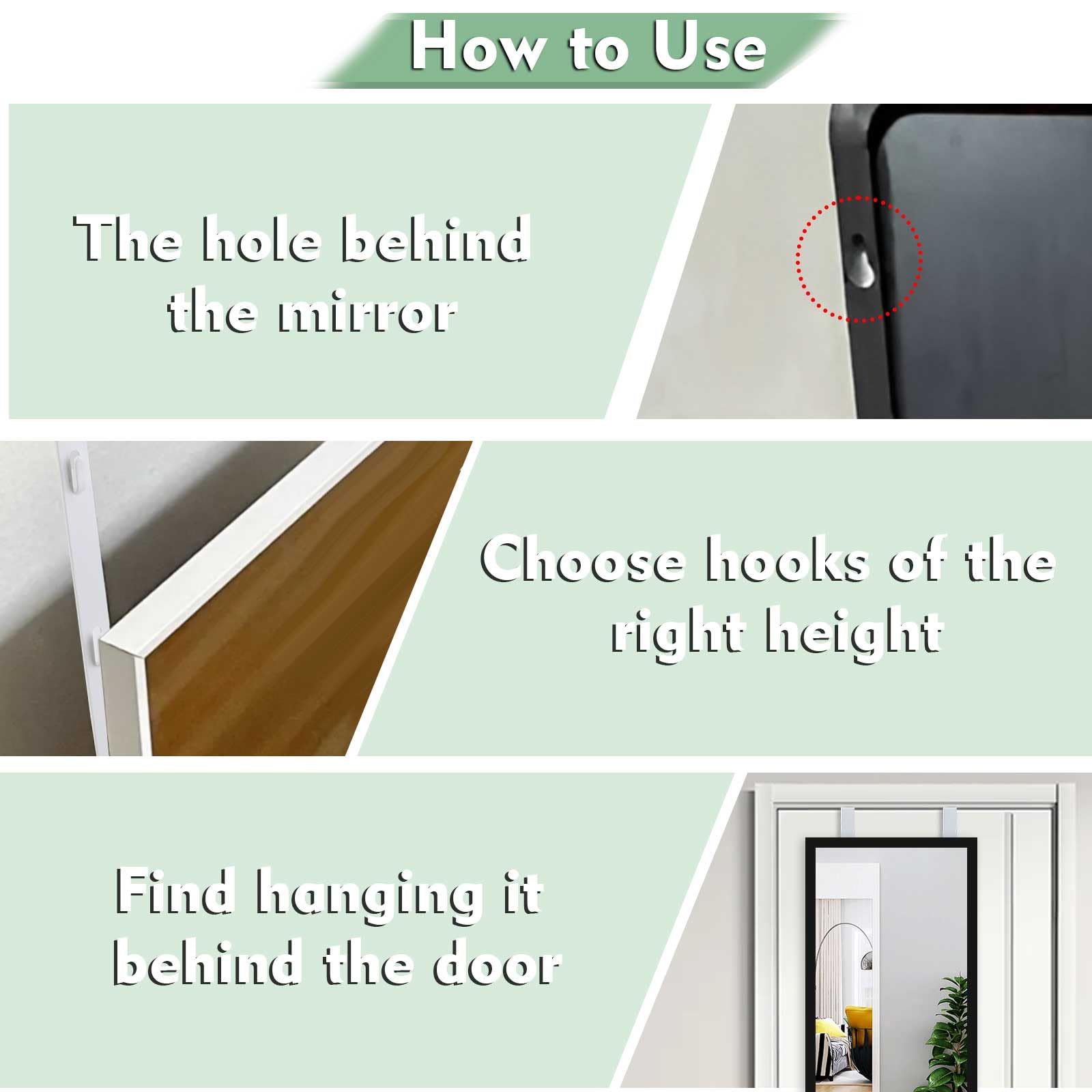 Adjustable Over-The-Door Mirror Hanger Set with Protective Lining - 2 White Door Mirror Hooks for Perfect Height & Fit (Mirror Not Included) - Ideal for Bedroom, Bathroom & Closet Organization