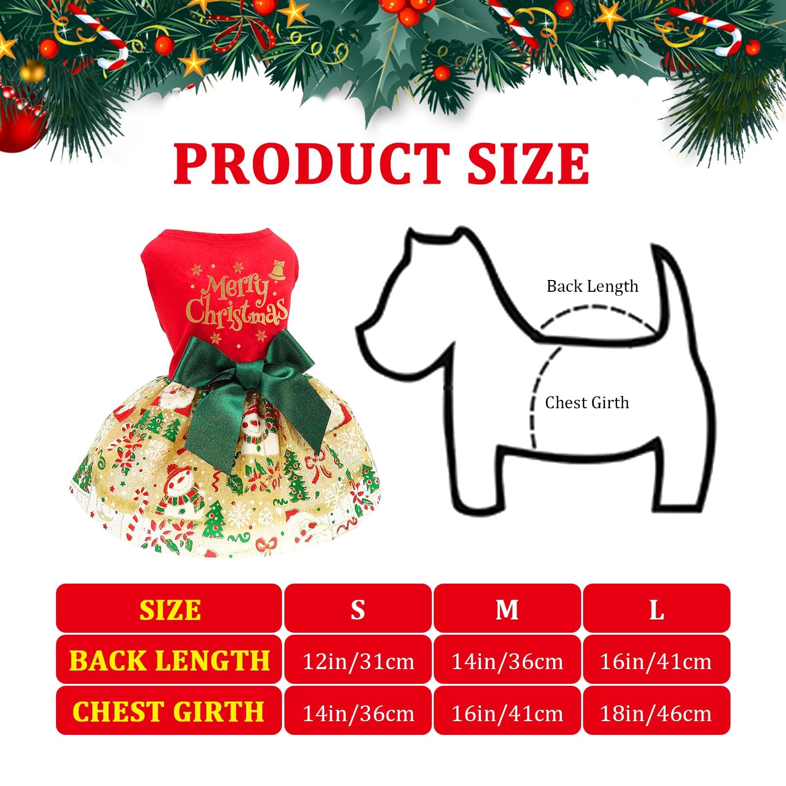 Festive Christmas Dog Dress - Red Tulle Puppy Skirt Holiday Outfit for Small Dogs & Cats | Xmas Pet Apparel for Parties & Family Photos (Large Size)