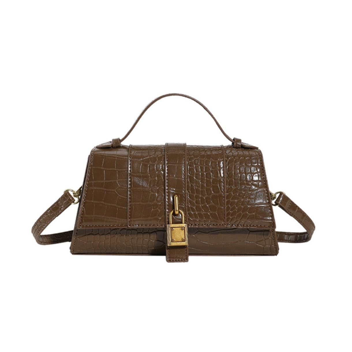 Vintage Textured Leather Tote Bag for Women - Small Crossbody Shoulder Purse with Lock - Perfect for Work, Travel & Everyday Use