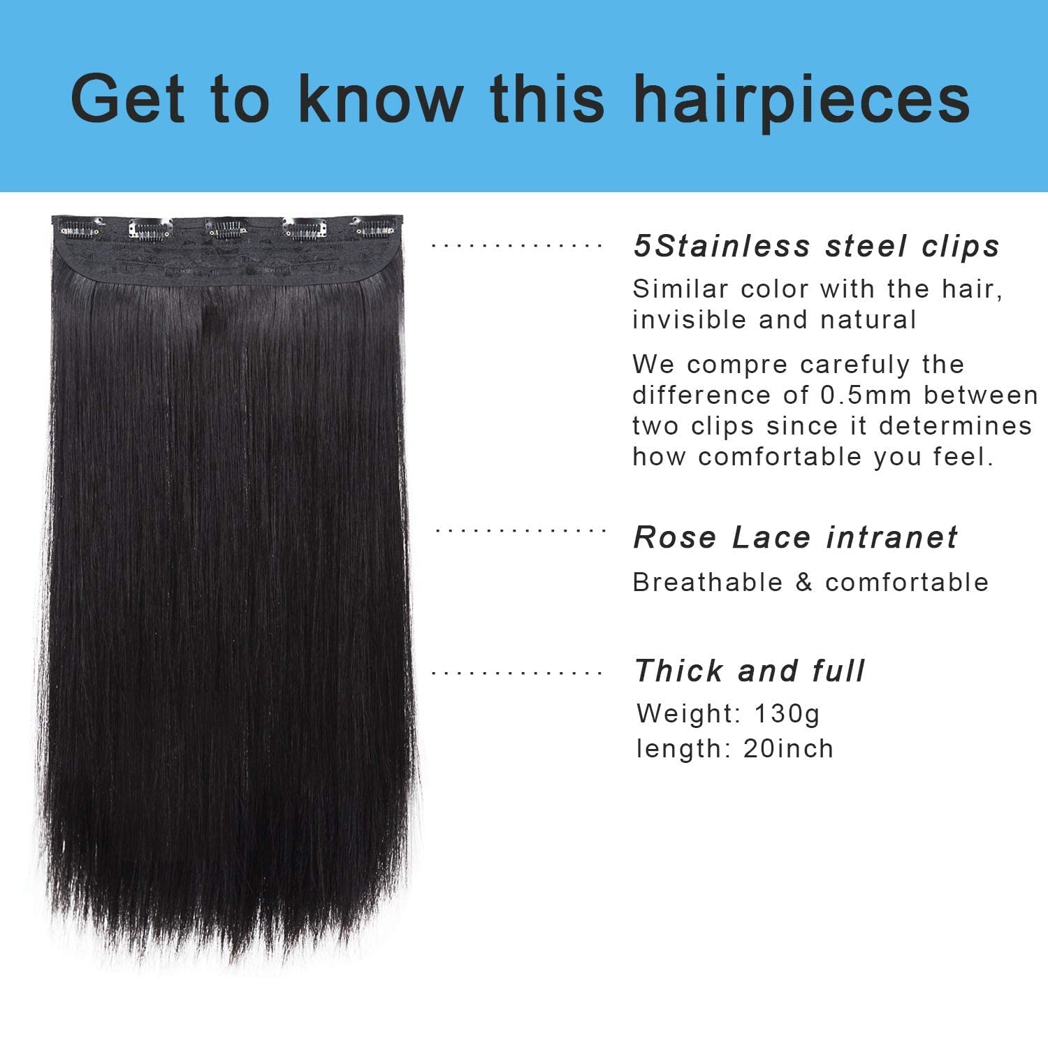 5-Pack 24-Inch Straight Clip-In Hair Extensions for Women & Girls - Natural Look & Feel, Dark Brown - Perfect for Daily Wear, Parties & Special Occasions