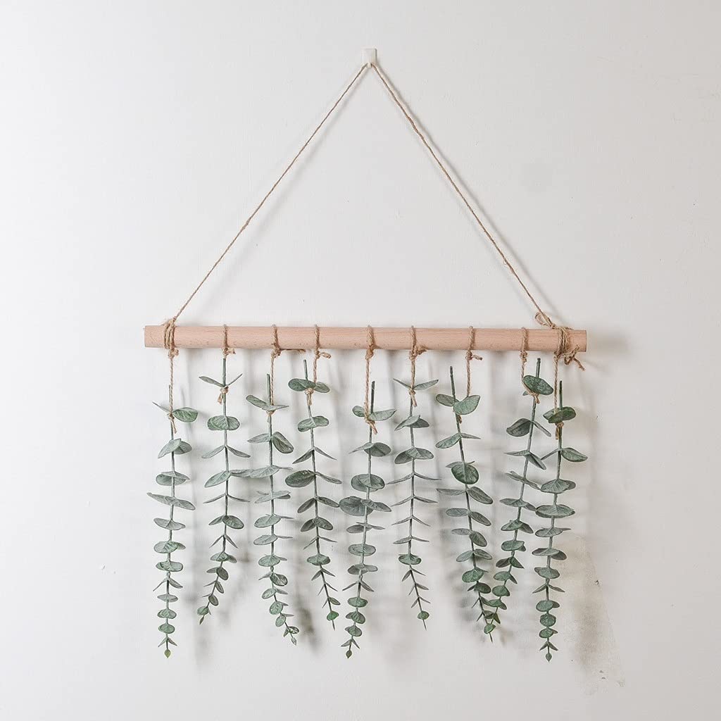 Artificial Eucalyptus Hanging Wall Decor - Realistic Eucalyptus Leaves Greenery with Wooden Stick for Farmhouse, Living Room, Bedroom & Office Decor - Home & Wedding Decoration
