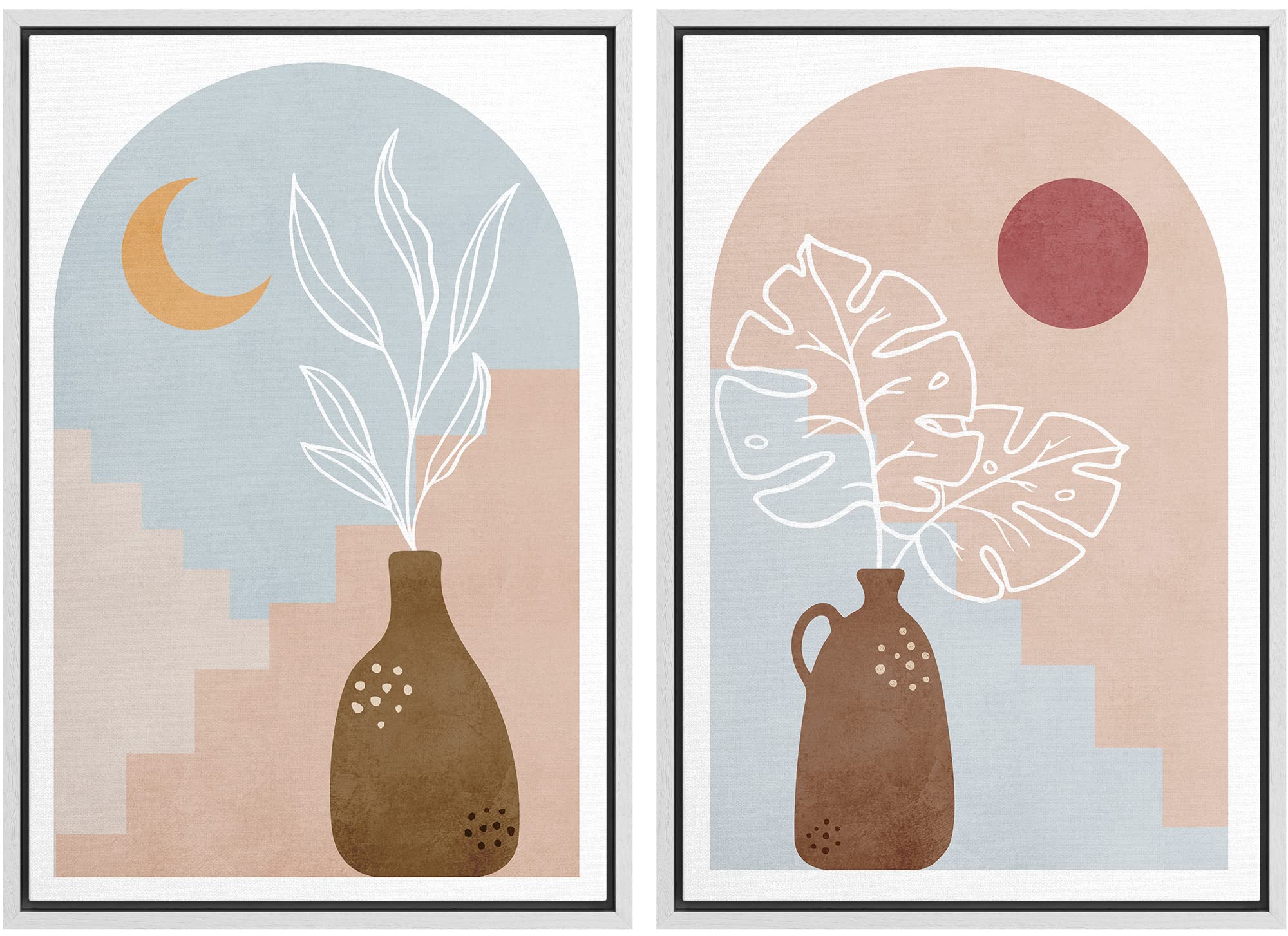 Ashbrook Framed Wall Art Print Set - Mediterranean Style Jungle Plants & Animals Nature Illustrations, Modern Bohemian Decor for Living Room, Bedroom, Office - 16x24 Inches White Frame | Perfect for Home Decor, Housewarming Gifts & Relaxing Spaces