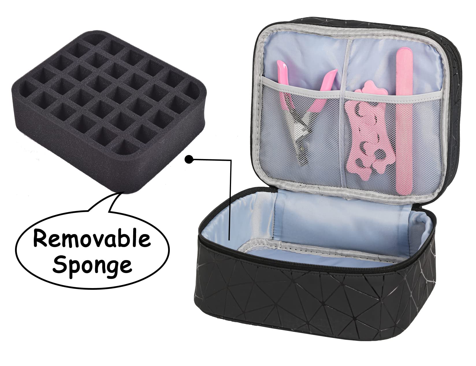 30 Bottles Nail Polish Organizer - Double Layer Nail Varnish Storage Case with Handle | Portable Nail Supply Carrying Bag for Salon, Travel & Home Organization (Black)