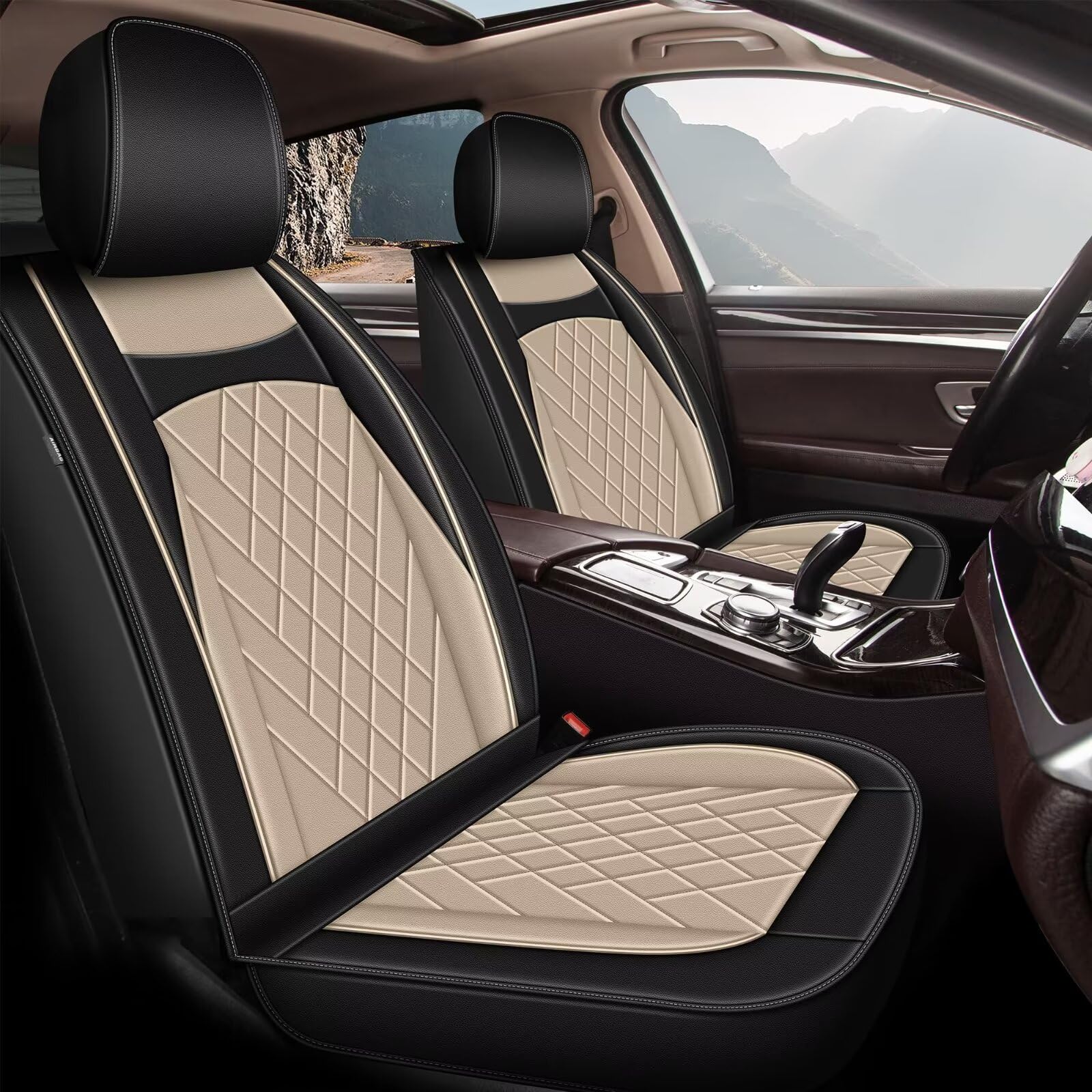 2024-2025 Chevrolet Chevy Trax Waterproof Leather Seat Covers - Full Set (2 Rows, 5 Seats) Black & Beige | Airbag Compatible | Perfect for Road Trips & Daily Commutes