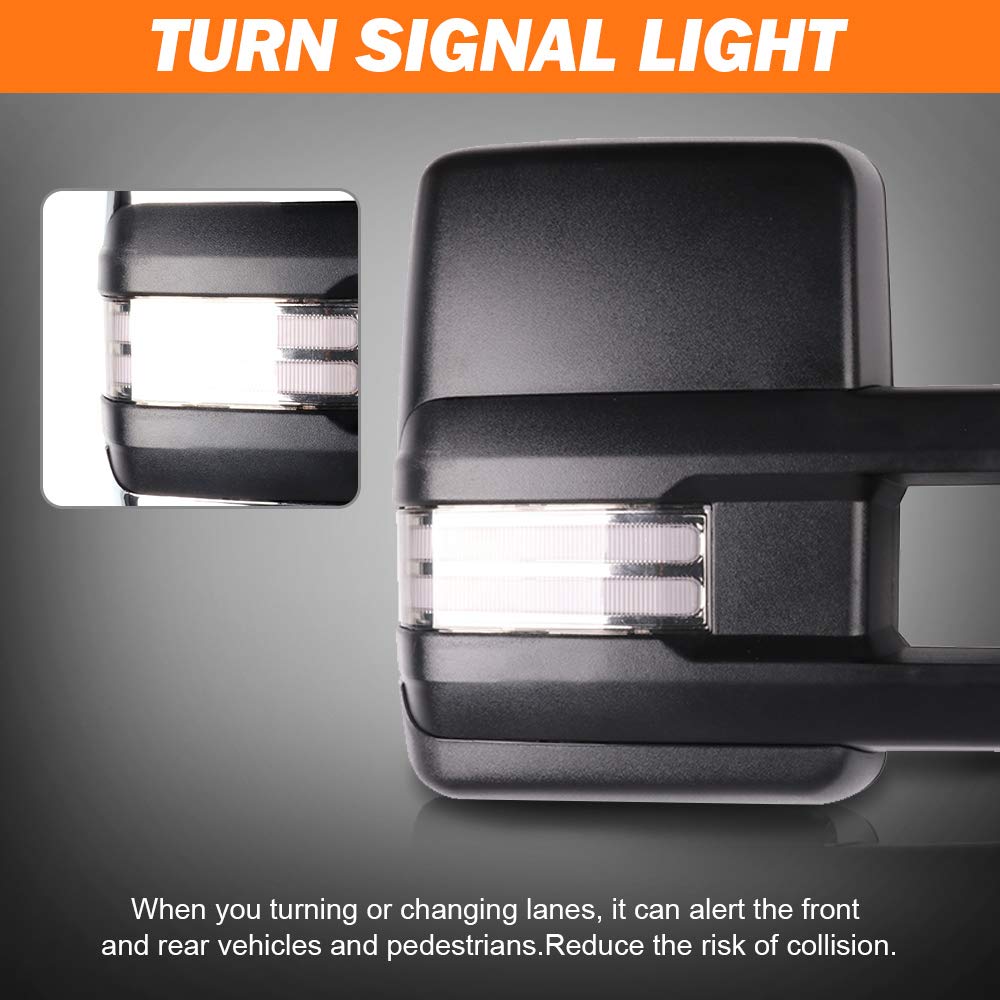 ROADFAR Power Heated Towing Mirrors for 1999-2002 Chevy Silverado & GMC Sierra Pickup Trucks - LED Turn Signal, Running Lights, Black Housing (Left & Right Side) - Perfect for Towing, Camping & Off-Road Adventures