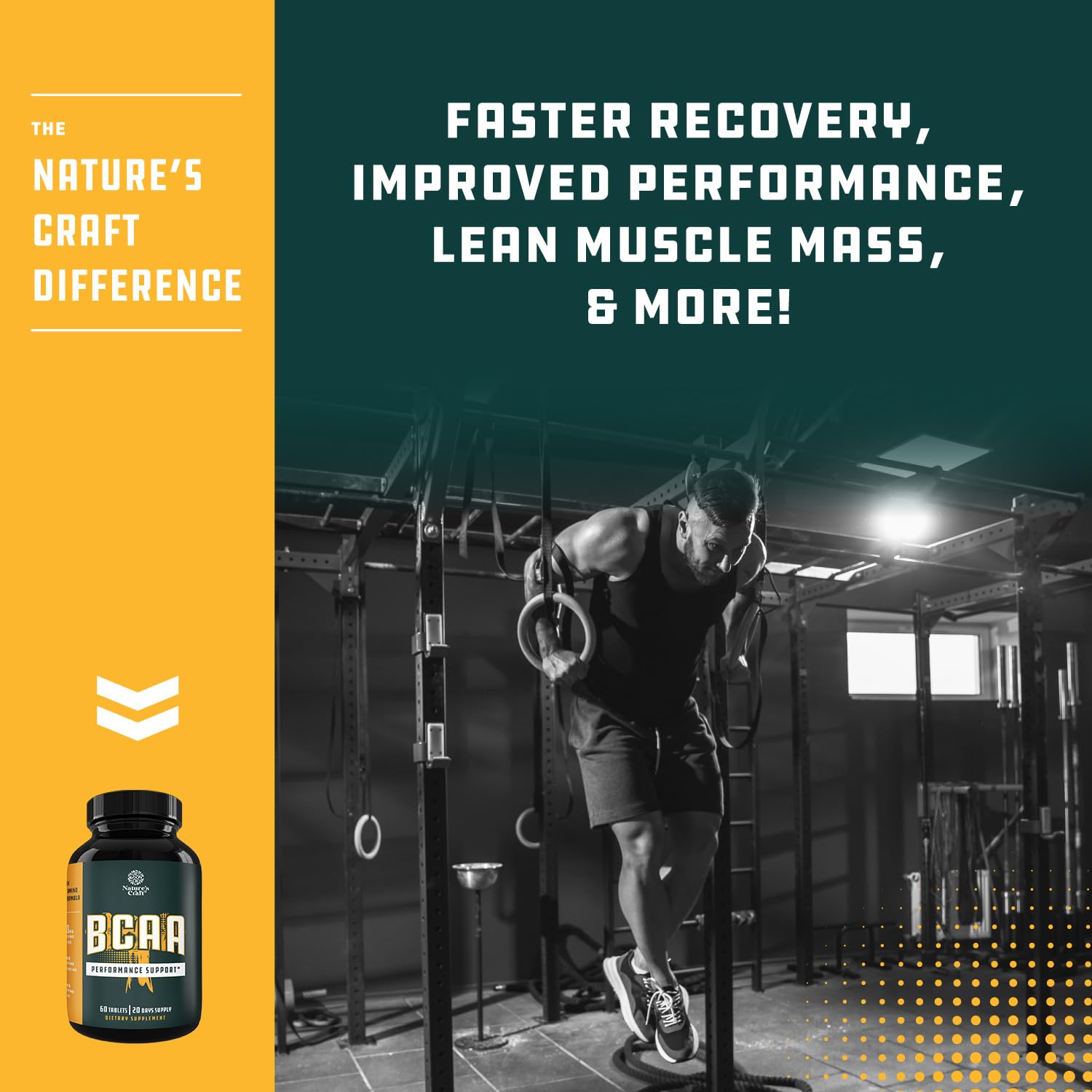 Vegan BCAA Supplement Tablets for Men & Women - Post Workout Muscle Recovery & Growth Support - Branched Chain Amino Acids (60 Count) - Ideal for Gym Training, Weightlifting & Fitness Enthusiasts