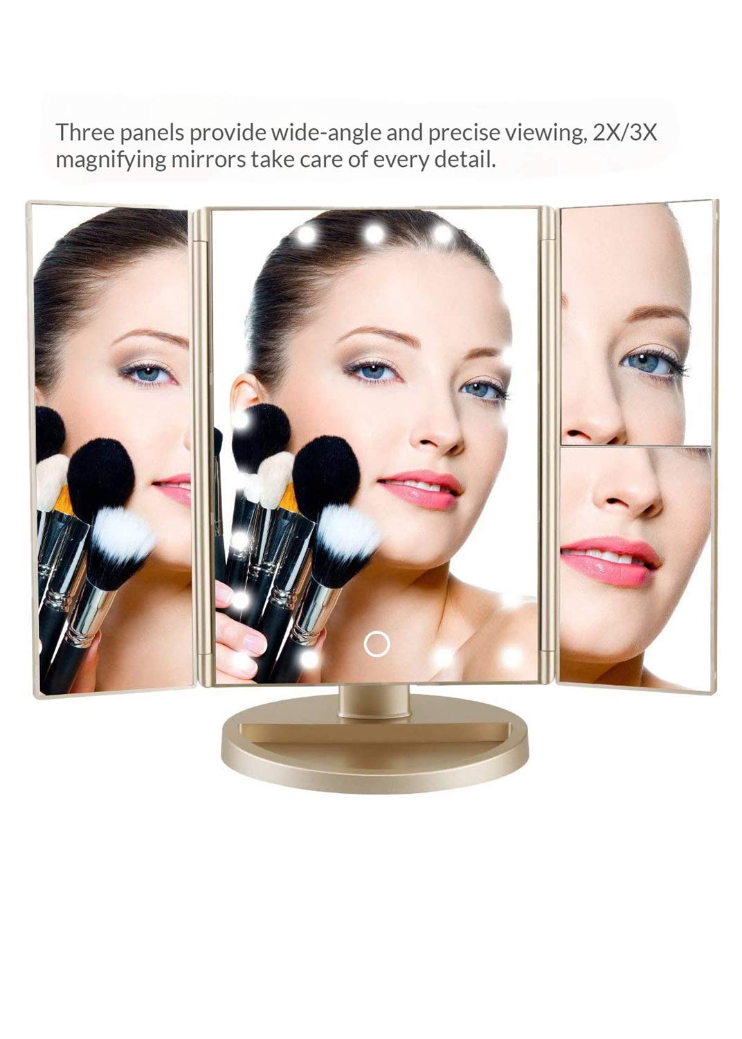 3X Magnification LED Vanity Mirror - Touch Screen, Adjustable for Travel & Makeup