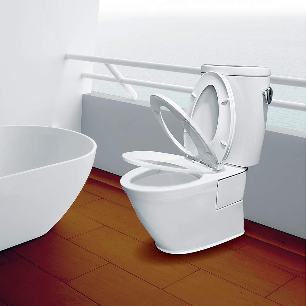 Allmax AX016-S Round Slow-Close Toilet Seat - White Plastic, Easy Installation & Cleaning, Quiet-Close Hinges | Perfect for Bathrooms, Homes & Apartments