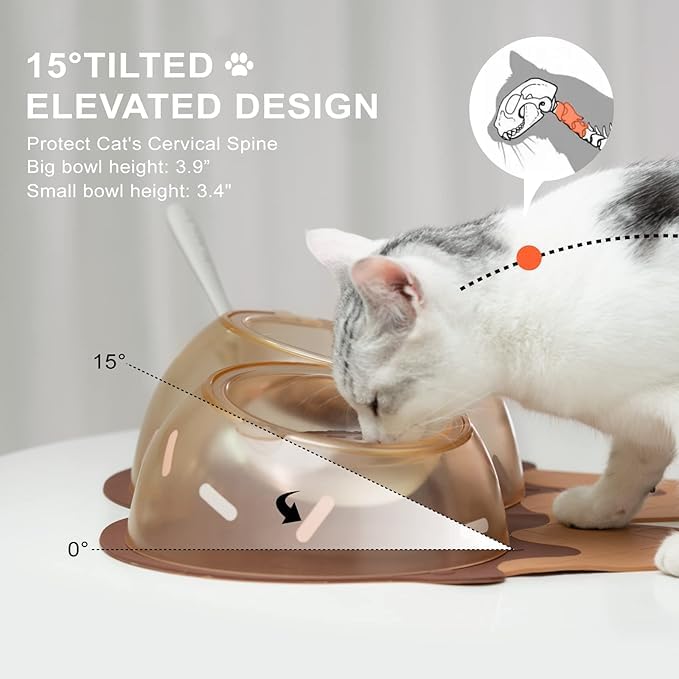 MAHVIW 15° Tilted Pet Bowls Set - Automatic Waterer & Food Dish for Small & Medium Dogs & Cats | Non-Slip Elevated Feeder for Healthy Eating | Perfect for Home, Travel & Outdoor Use (Brown)