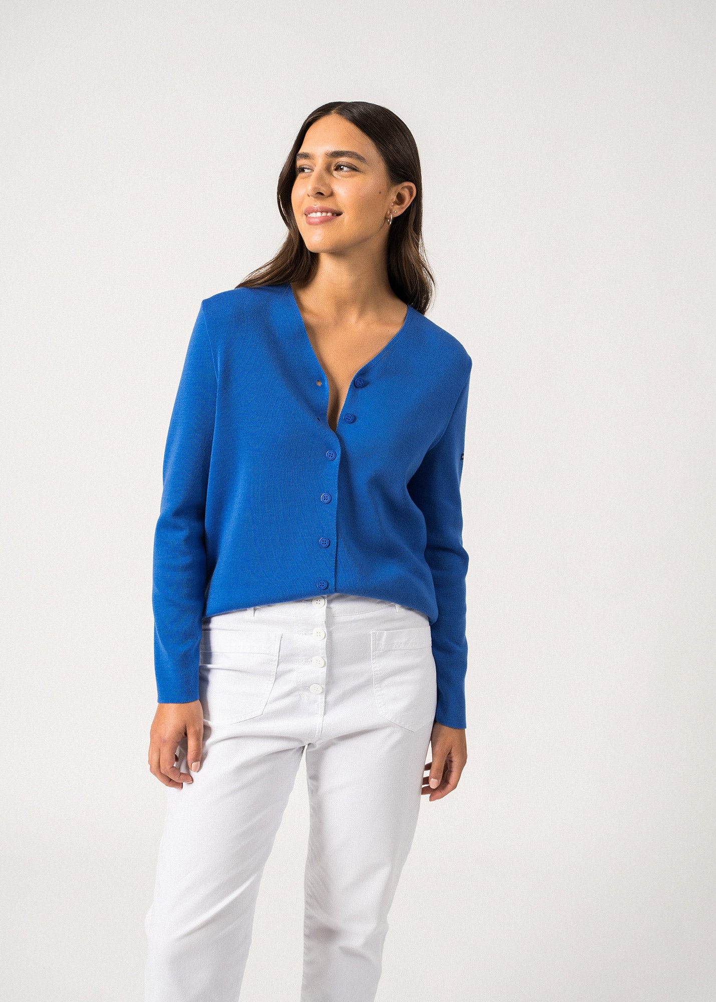 BREVANDS Women's V Neck Cardigan - 100% Wool Merino Blue | Cozy Winter Sweater for Office, Date Night & Casual Outfits
