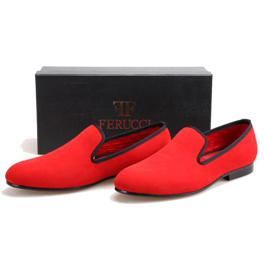 FERUCCI Custom Red Velvet Loafers for Men & Women - Soft & Comfortable House Slippers - Perfect for Home, Office & Travel Use
