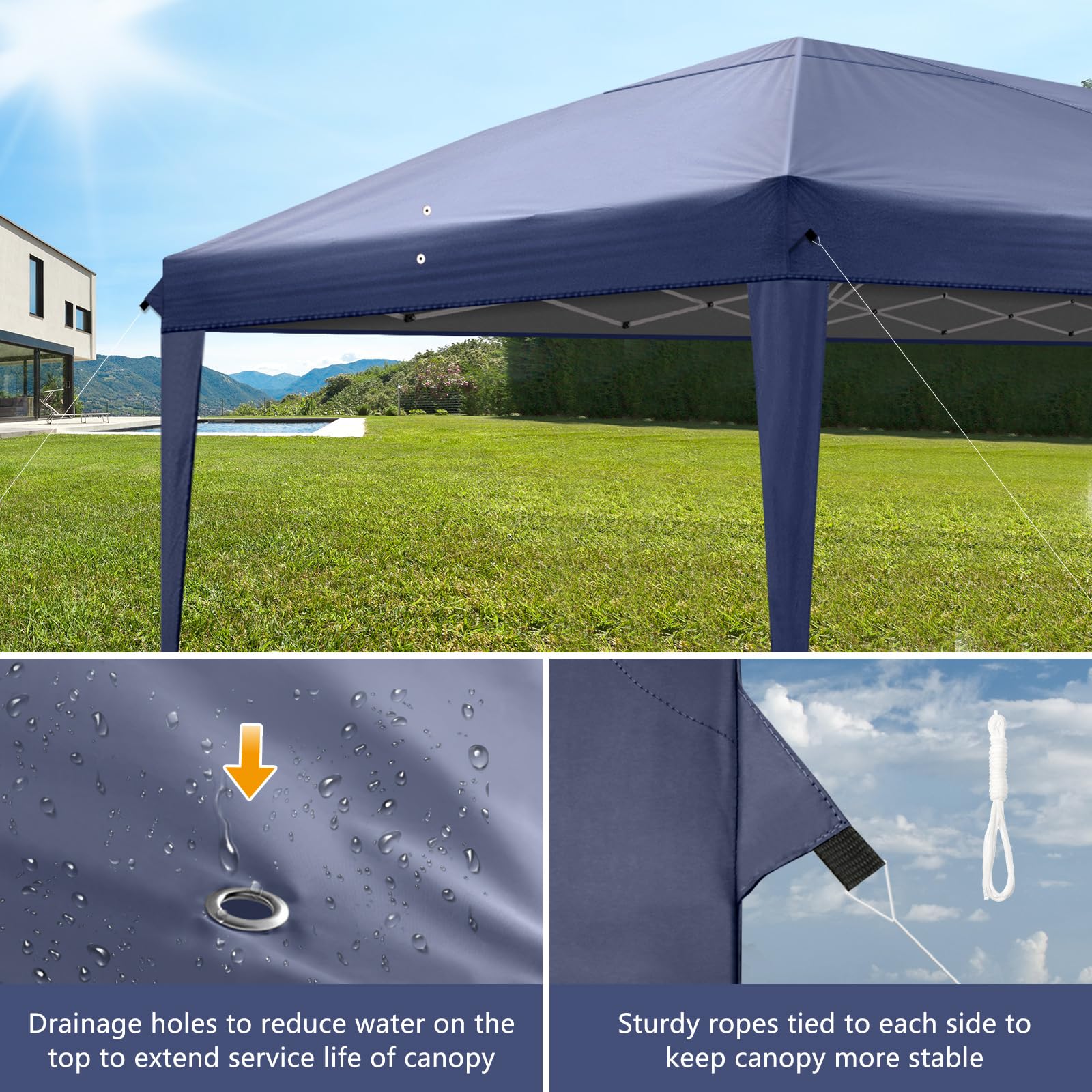 10' x 20' Pop Up Canopy Tent with Removable Sidewalls & Carry Bag - Instant Shelter with Zipper Door - Portable Easy Setup Commercial Canopy for Outdoor Parties, Backyard Events, Farmers Markets & Beach Use - Waterproof Blue Outdoor Tent