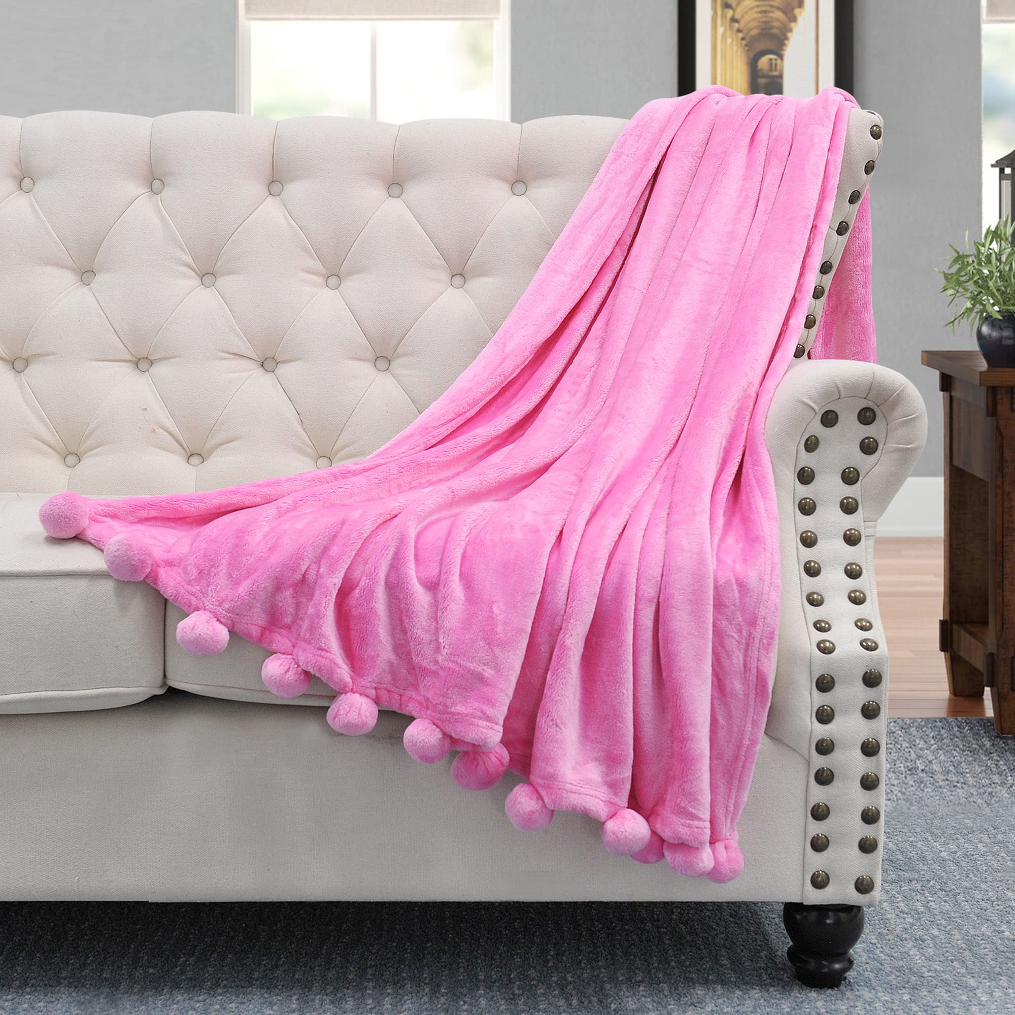 Soft Fluffy Pom Pom Throw Blanket - 60