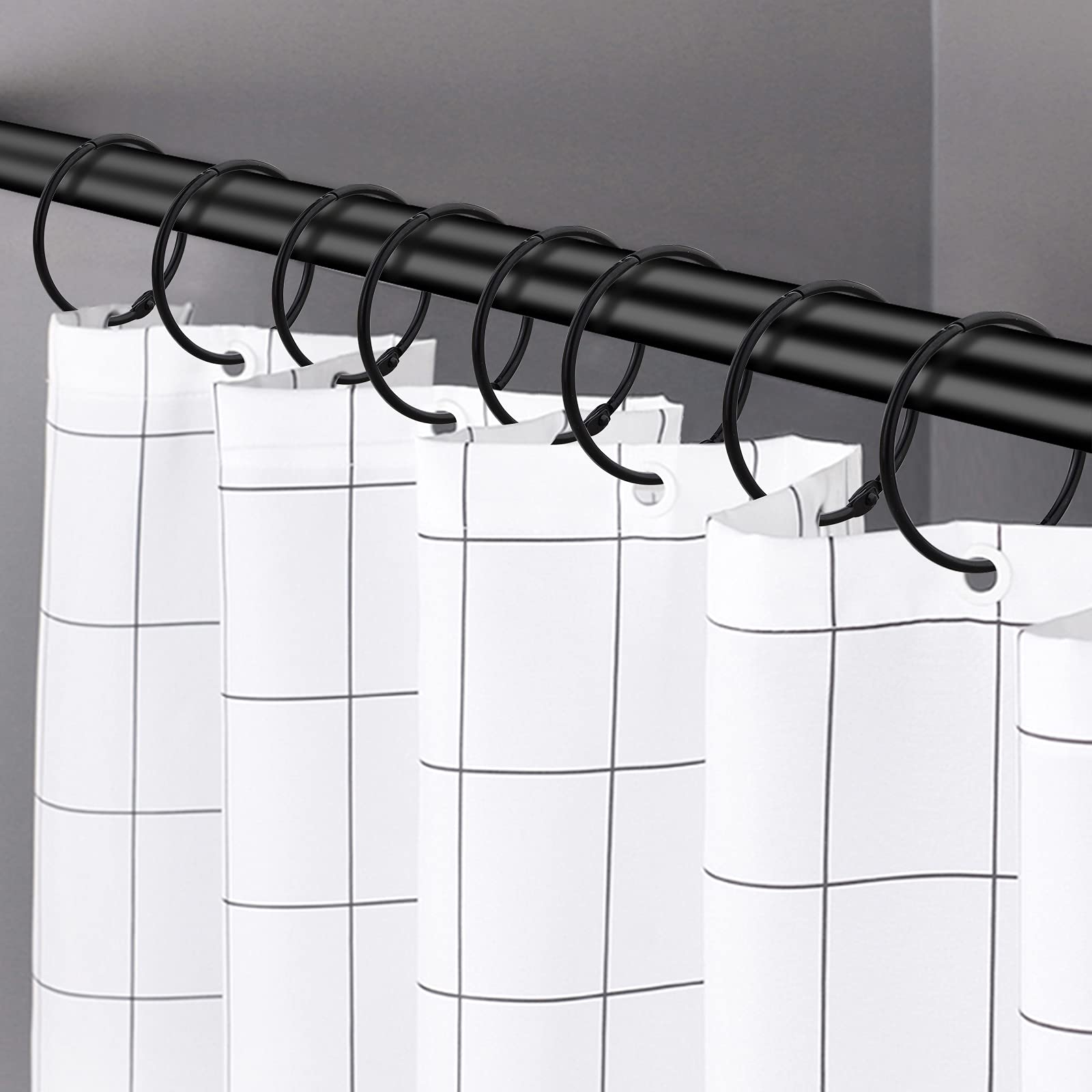 24 Pack Rustproof Metal Shower Curtain Rings - Decorative Round Hooks for Bathroom Shower Rods (Black) | Durable & Stylish Bathroom Accessories for Home, Hotel, and Apartment Use