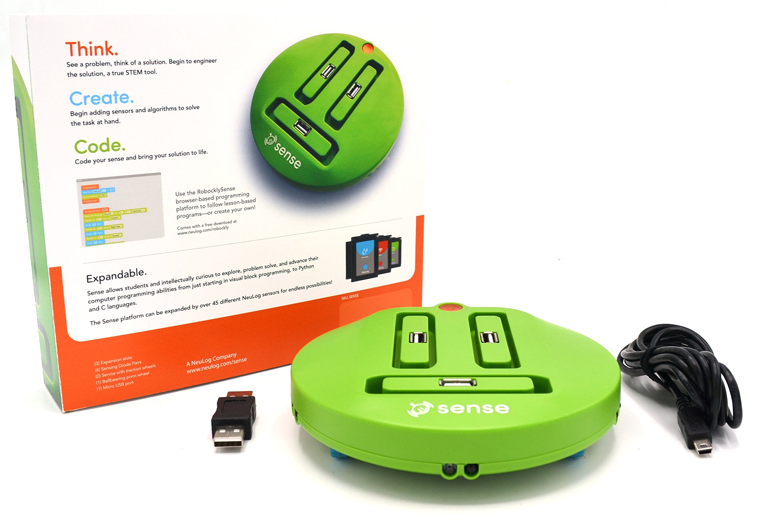 EISCO Sense Robotics Kit - Learn Coding & Programming Commands Fast | Includes Sense Robot, USB Cable, NeuLog Battery & Sound Sensor | Perfect for STEM Education & Home Learning Projects
