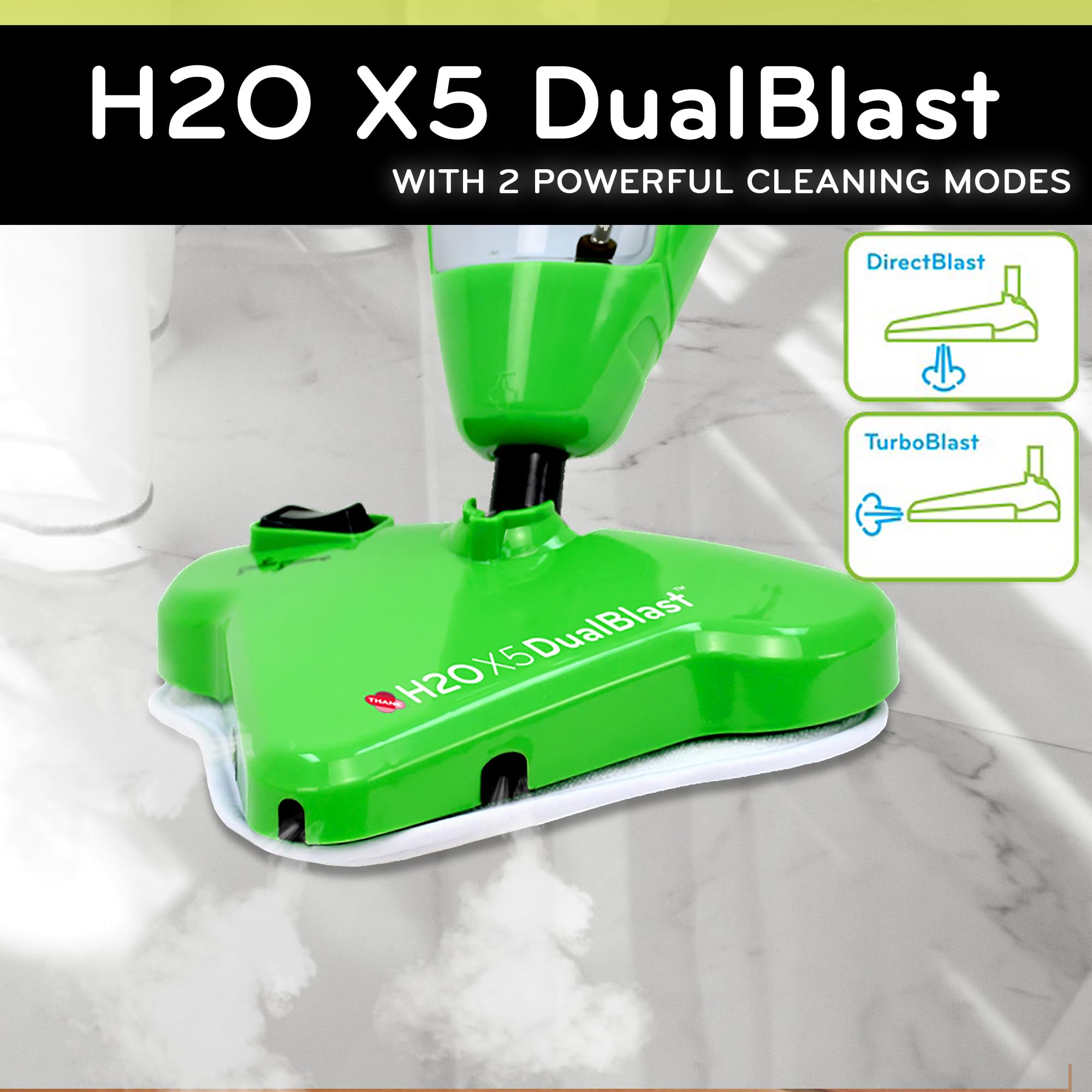 H2O MOP® X5 Steam Mop with Dualblast Head & Handheld Steam Cleaner - Perfect for Kitchen Tile Floors, Hardwood Floors, Grout Cleaning, Upholstery & Carpet - Ideal for Deep Cleaning Homes, Offices & Pet Hair Removal