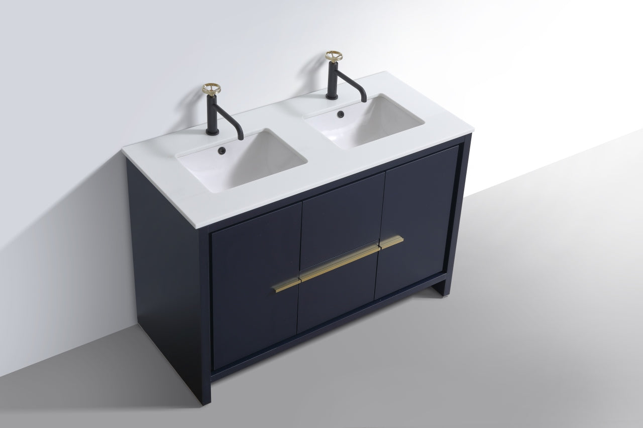 KubeBath Dolce 48 Inch Double Sink Bathroom Vanity with White Quartz Countertop & Ceramic Undermount Sinks - Freestanding Modern Vanity for Master Bathroom or Guest Bath