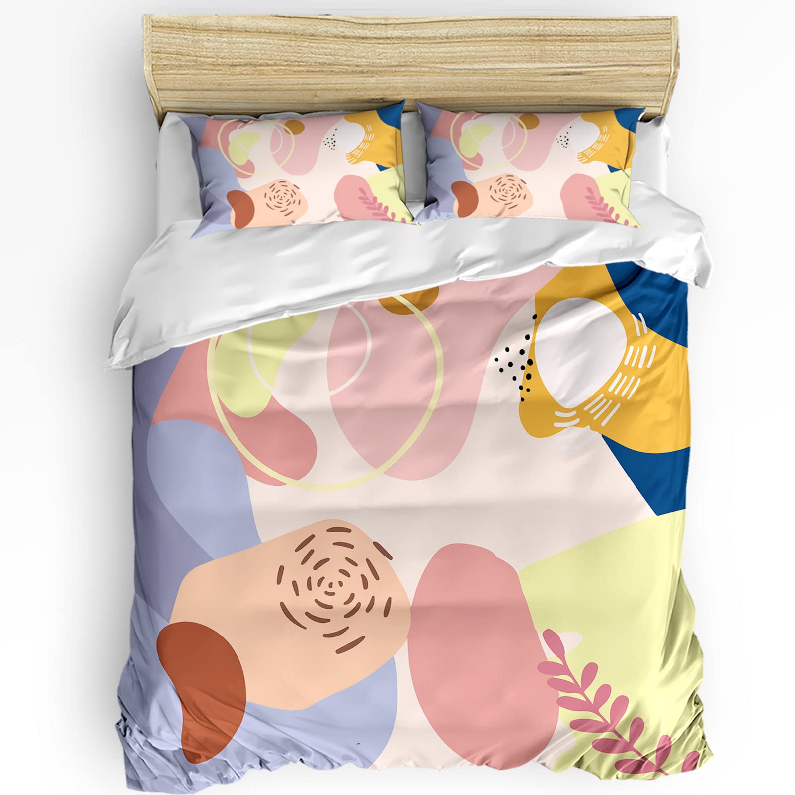 FDECOR Soft Washed 3-Piece Duvet Cover Set for Twin Bed - Boho Colorful Abstract Geometry Plants Design, Includes 1 Duvet Cover + 2 Pillow Shams, Perfect for Kids & Adults Bedroom Decor | Cozy & Stylish Bedding for Modern Homes