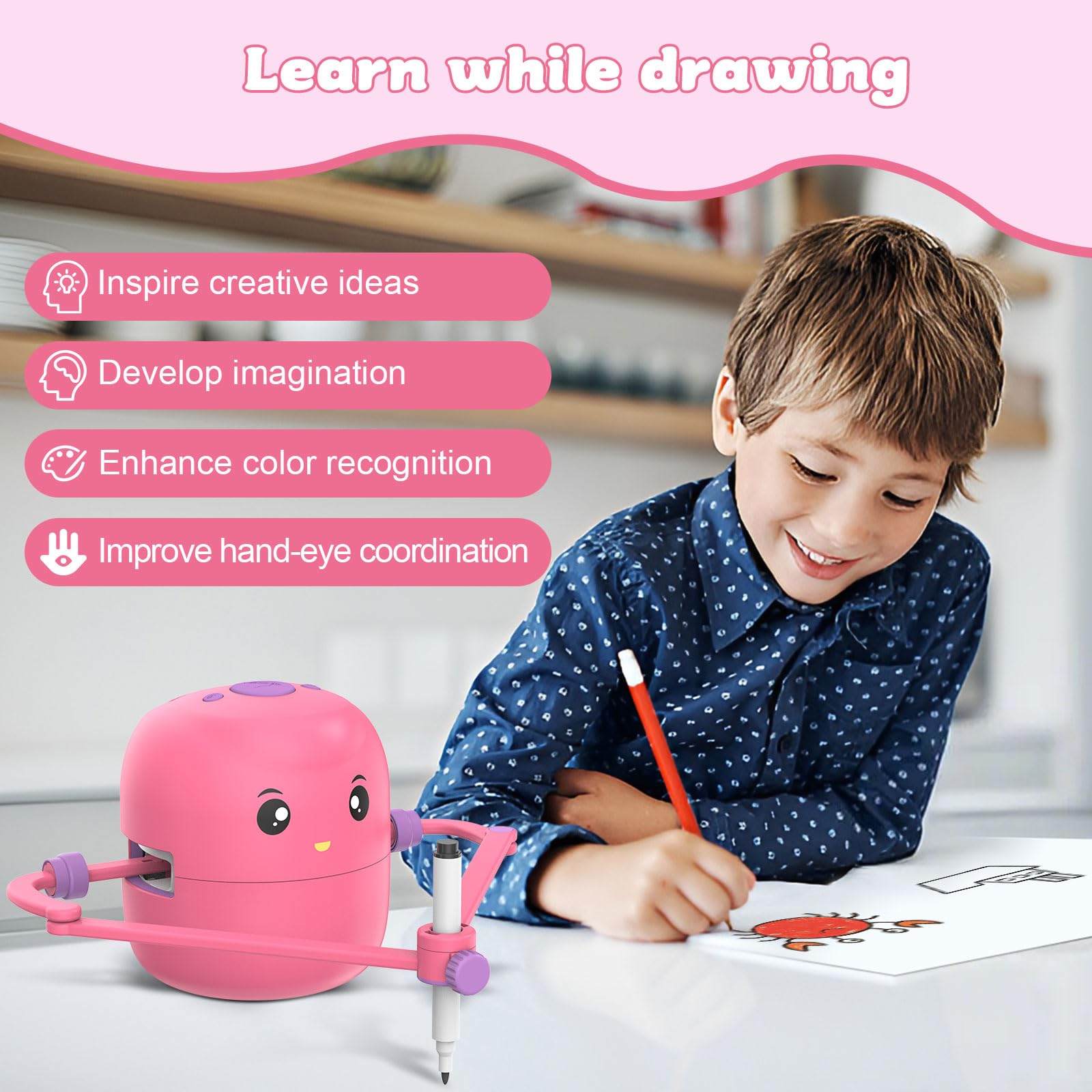 Interactive Educational Drawing Robot for Kids - STEM Learning Toy with 100 Word Cards & Voice Interaction | Perfect for Ages 5+ | Ideal for Home Schooling, Classroom Activities & Creative Playtime
