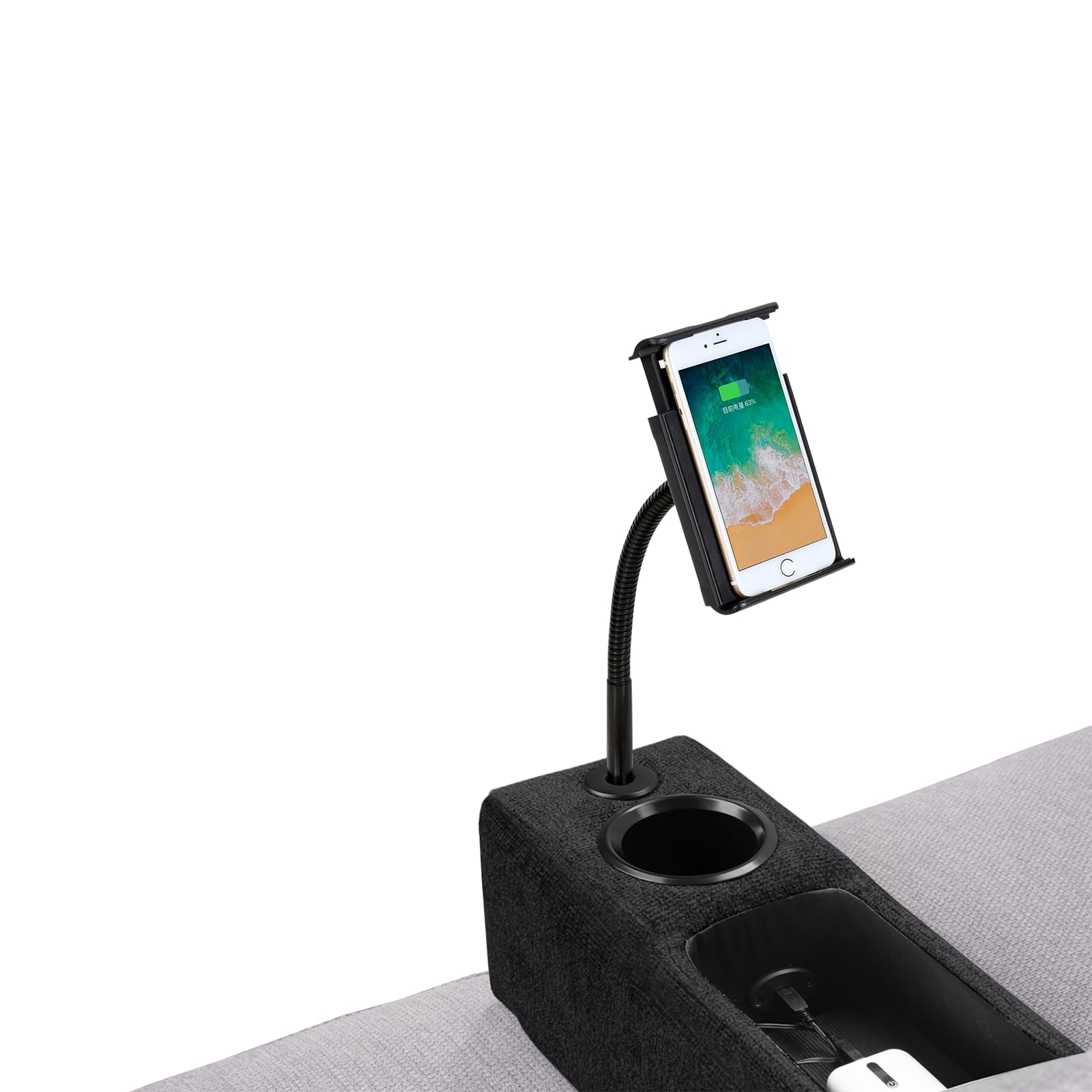 Multifunctional Sofa Armrest with Wireless Charger & Storage | Removable Couch Caddy with LED Reading Light | Perfect for Living Room, Bedroom & Office Use
