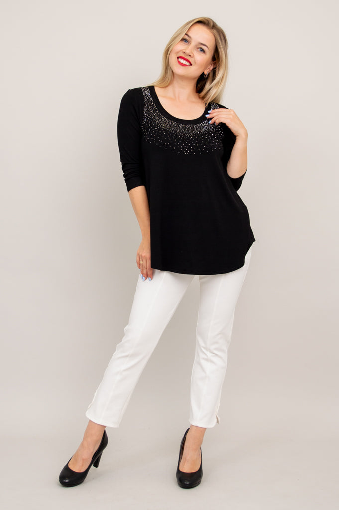 Jazz 3/4 Sleeve Top for Women - Black Diamond Print Bamboo Fabric - Perfect for Dance Classes & Casual Wear