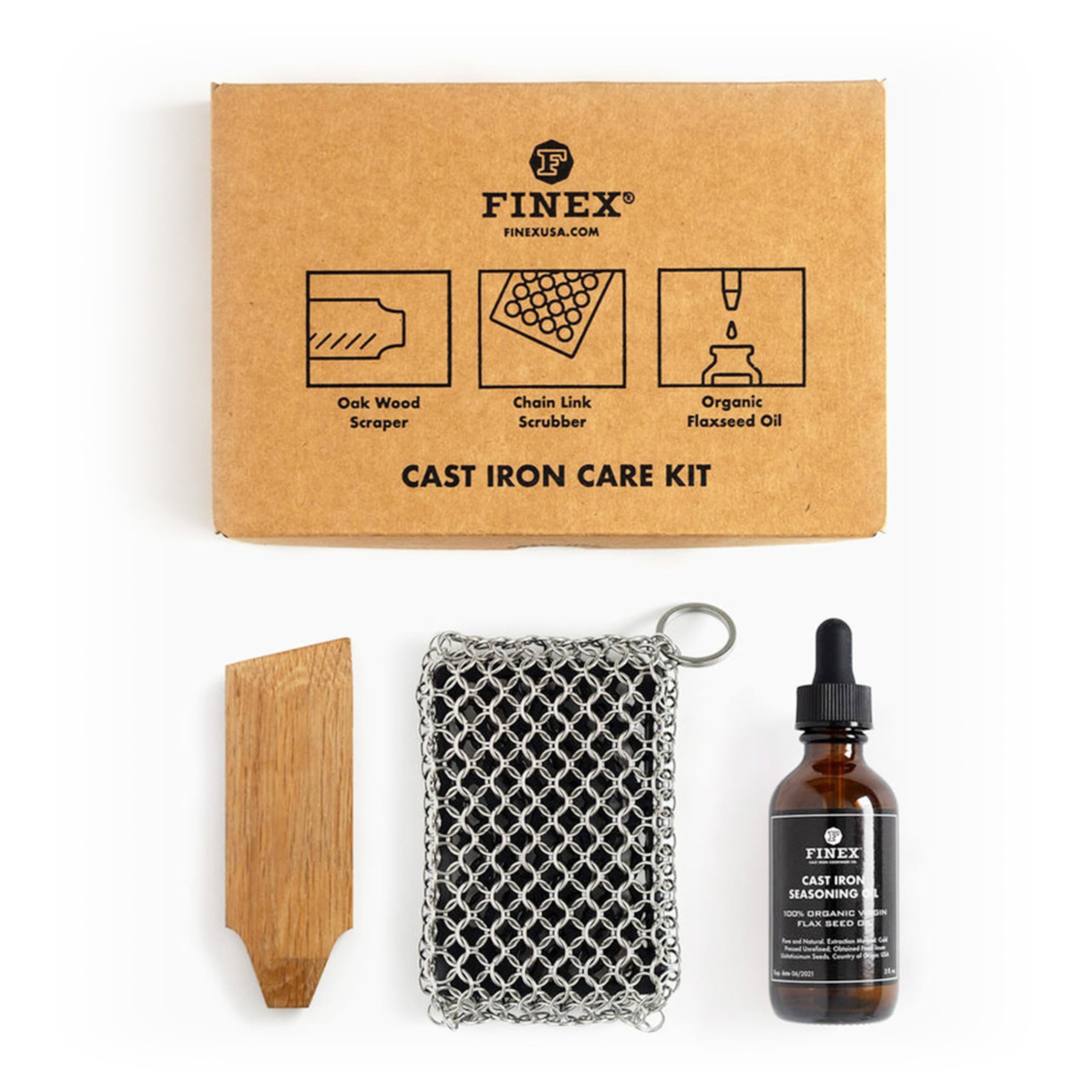 FINEX 3-Piece Cast Iron Care Kit - Seasoning, Cleaning & Maintenance for Cast Iron Pans & Skillets - Perfect for Cooking, Grilling & Outdoor Camping