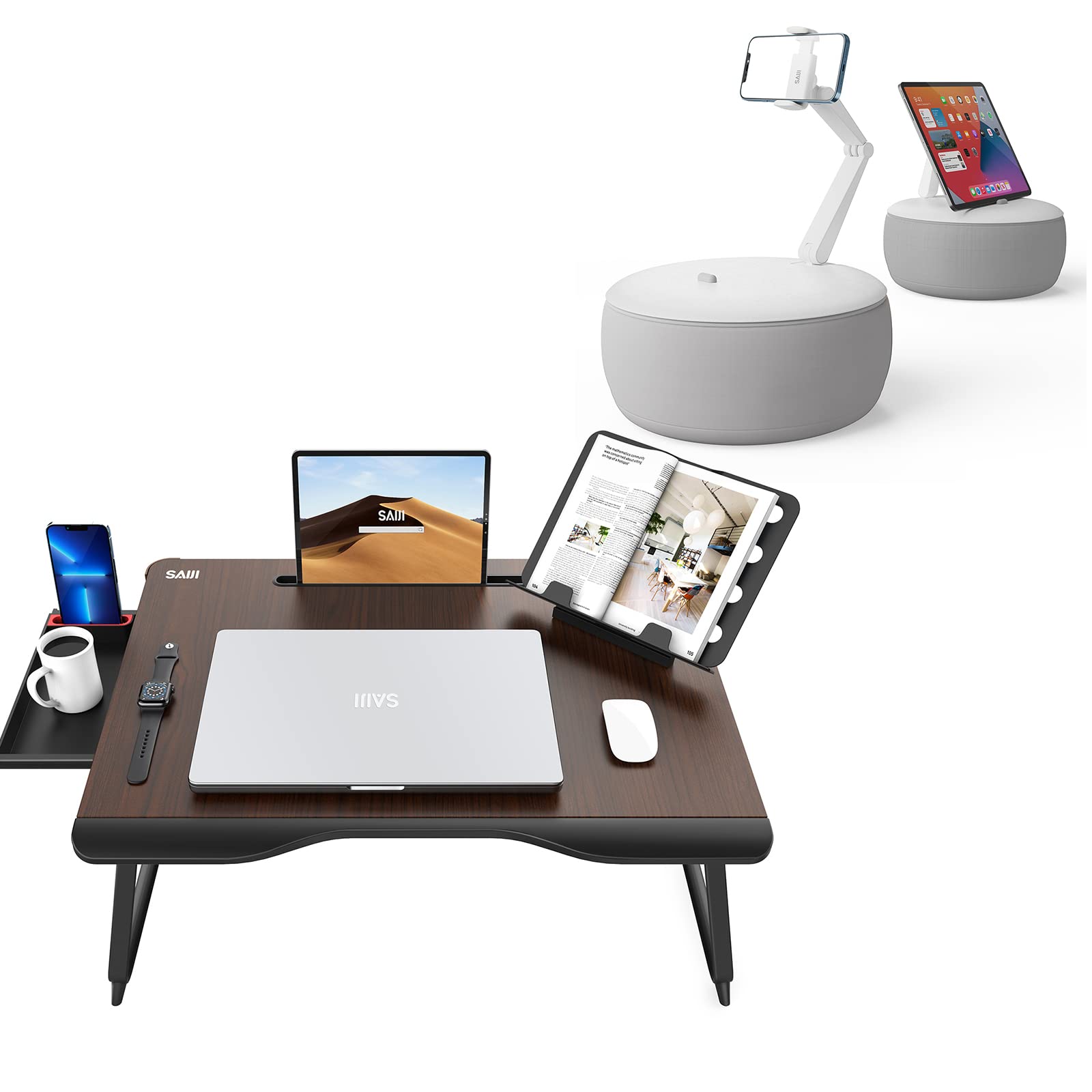 Adjustable Laptop Desk for Bed with Phone Holder - Portable Lap Desk for Working, Reading, Gaming in Bed, Sofa or Floor - Ideal for Home Office, Students & Remote Workers