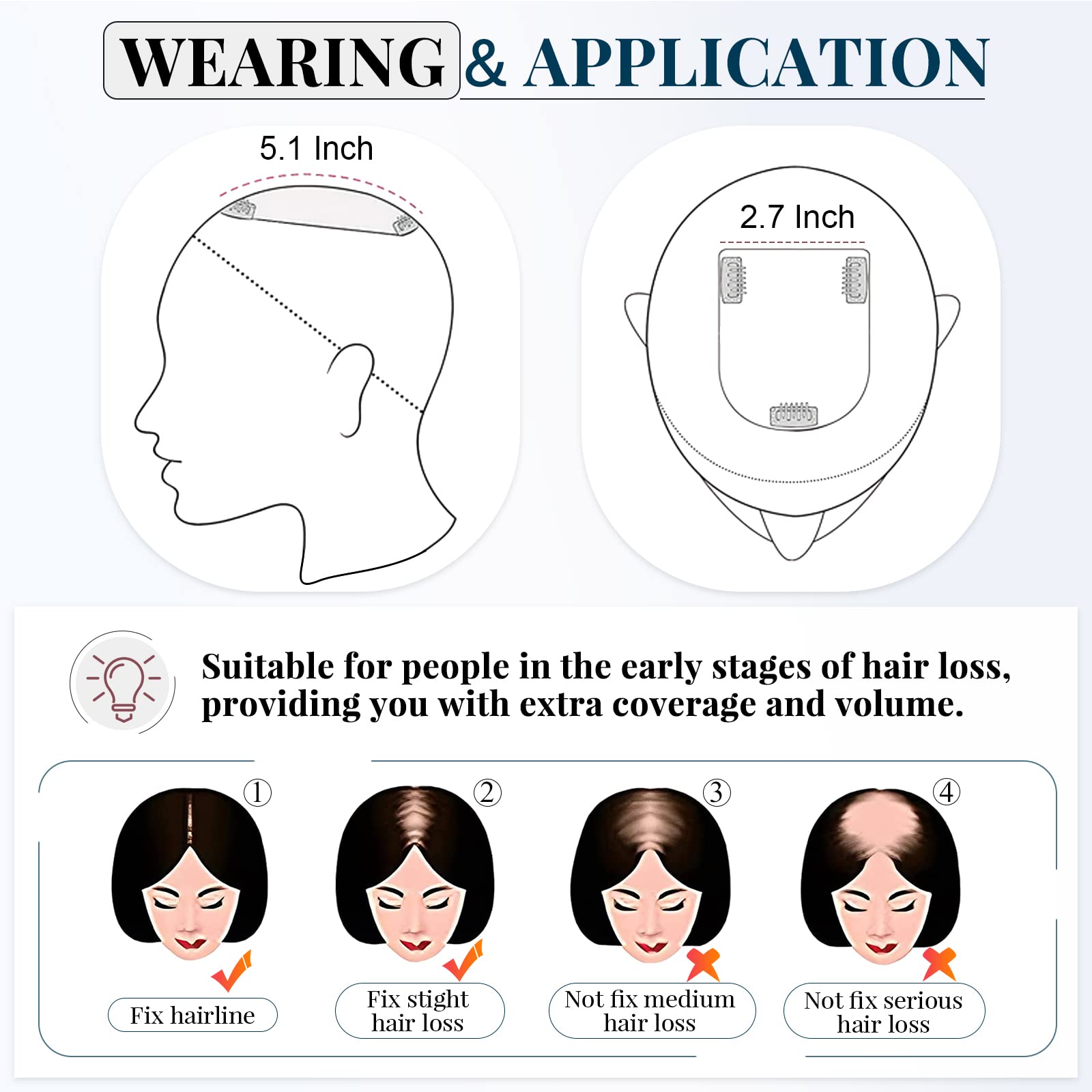 Benehair Clip-in Hair Topper with Bangs - 100% Human Hair Topper Wiglet for Women with Thinning Hair - 14 Inch 44g Dark Black #1 - Perfect for Daily Wear, Special Occasions & Hair Loss Solutions
