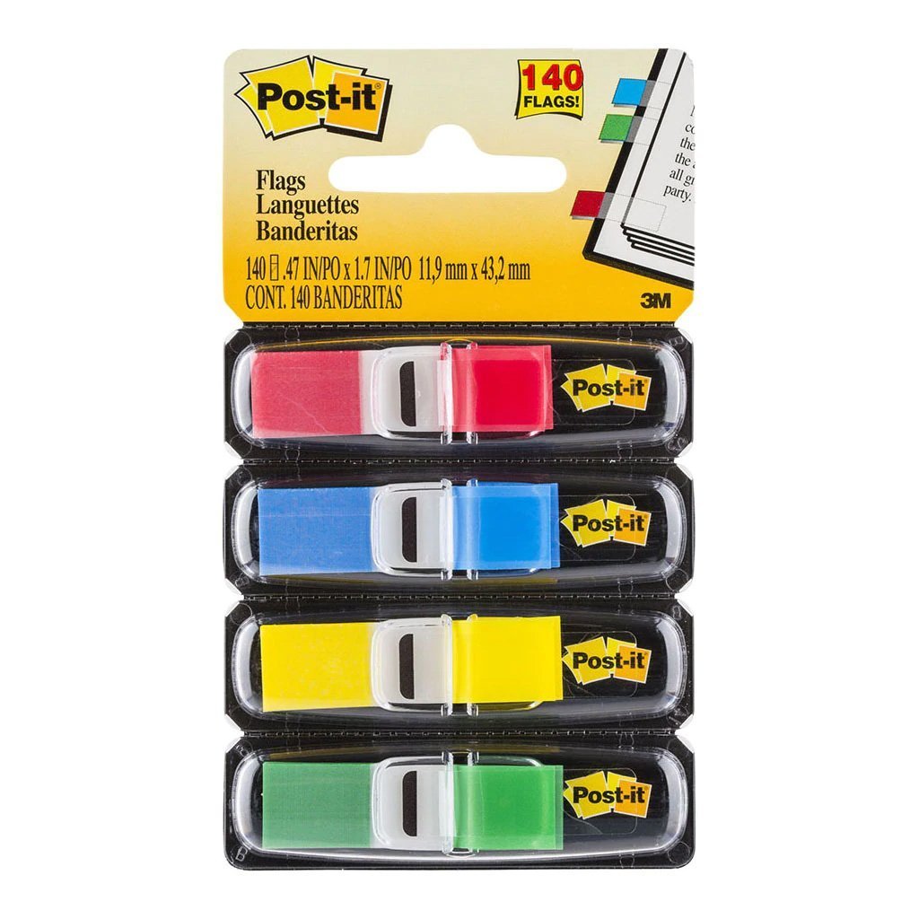 3M Sticky Post It Mini Flags 12 x 43mm - 4 Pack (683-4) - Colorful Page Markers for Books, Notes & Office Organization