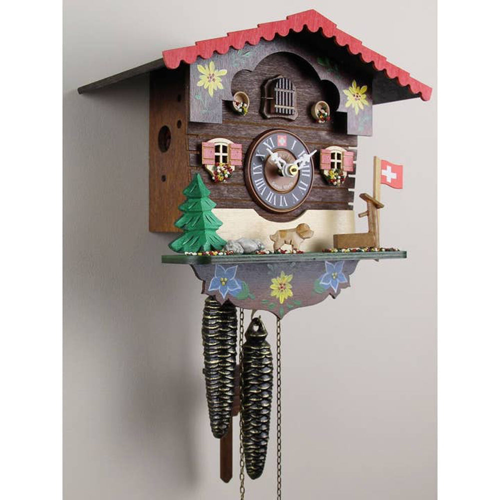 Alpine Flower Chalet Cuckoo Clock - Handcrafted German Wooden Wall Clock with Moving Dancers & Music - Perfect for Home, Office & Cabin Decor