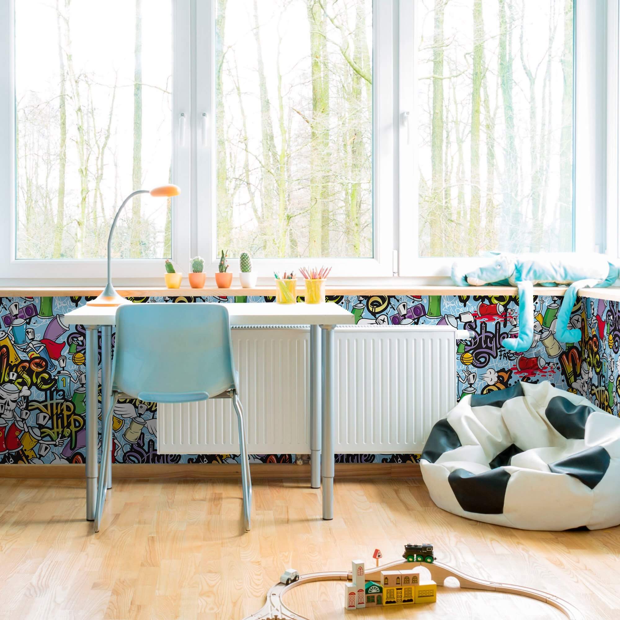 Green and Yellow Graffiti Peel and Stick Removable Wallpaper for Kids - Easy DIY Nursery, Bedroom, Playroom Decor