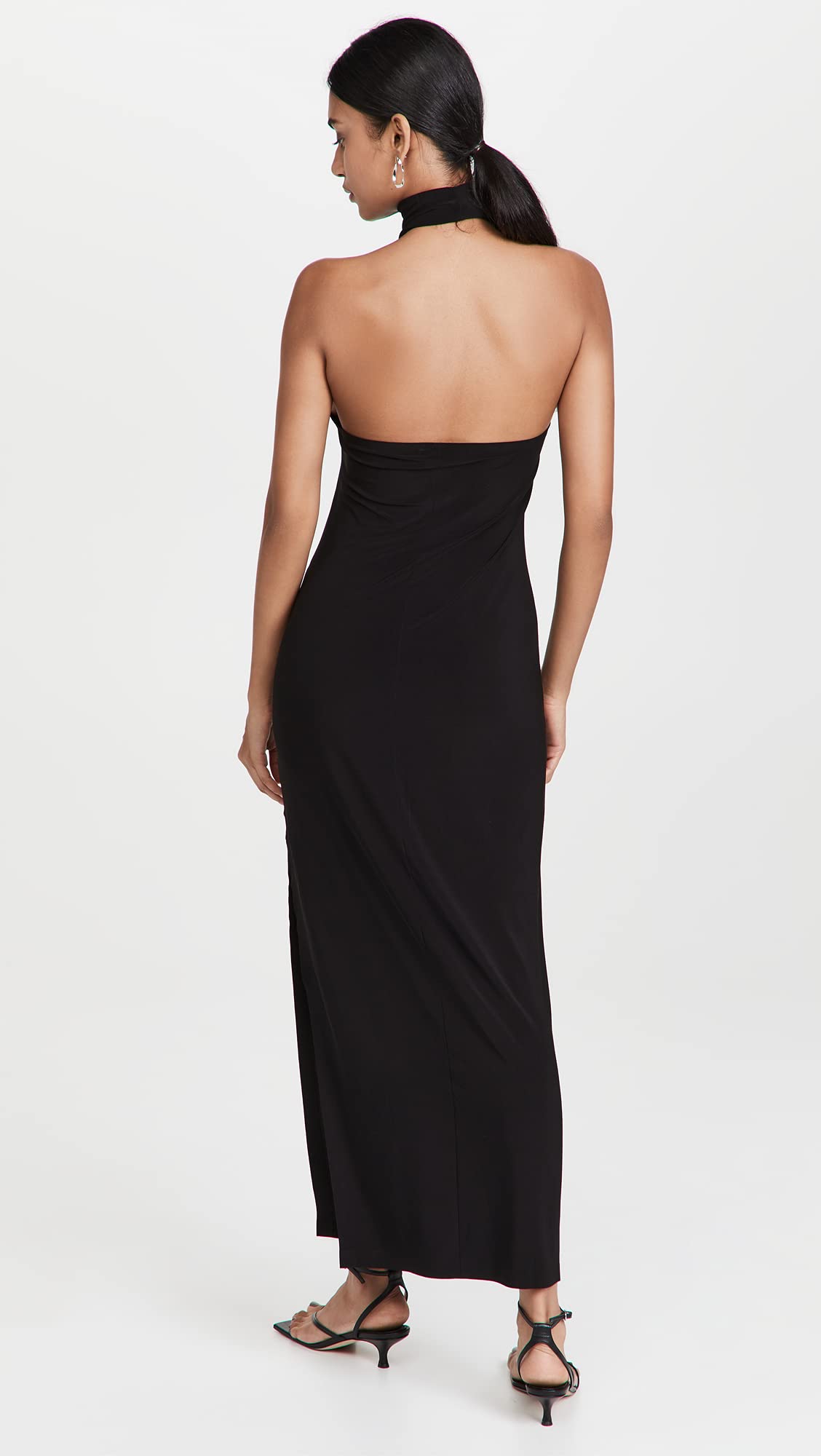 Norma Kamali Women's Halter Neck Long Sleeve Side Slit Evening Gown - Elegant Formal Dress for Weddings, Galas & Special Occasions