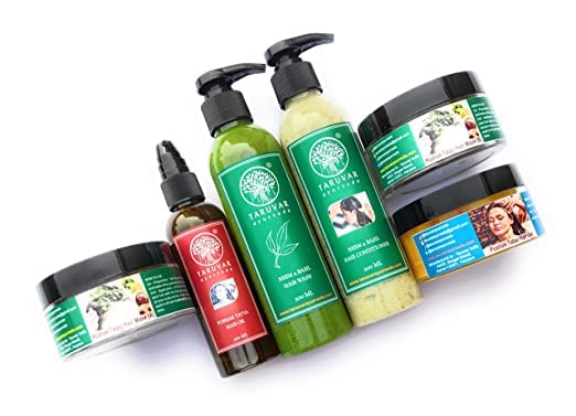 TARUVAR Ayurvedic Herbal Hair Care Kit for Hair Loss & Dandruff Treatment - 6 Products (Shampoo, Oil, Conditioner, Gel + 2 Hair Masks) | Natural Hair Growth Solution for Men & Women | Perfect for Daily Hair Care Routine & Scalp Treatment