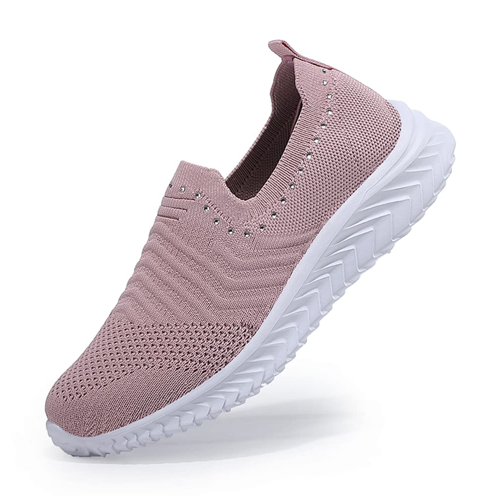 GOSPT Women's Slip-On Sock Sneakers - Glitter Rhinestone Jazz Latin Dance Mesh Shoes for Women - Comfortable Casual Walking & Dance Shoes for Parties, Performances, and Everyday Wear