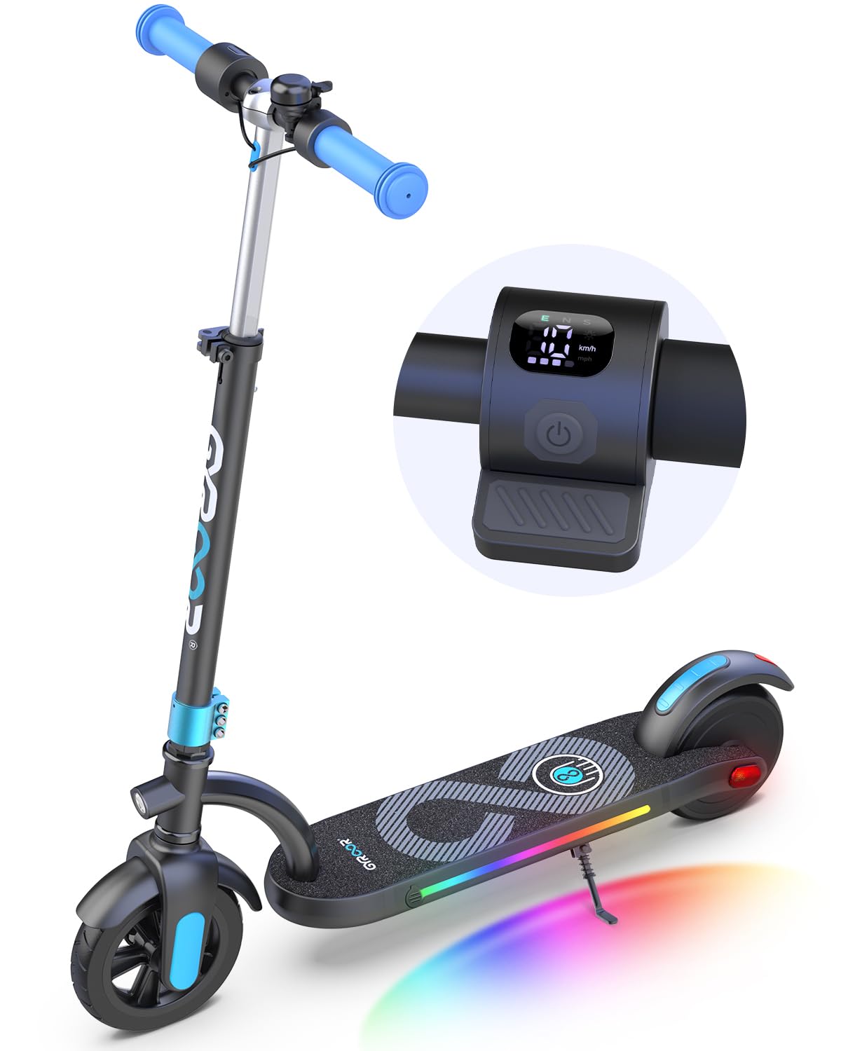 Gyroor H40 Kids Electric Scooter - 180W Motor, LED Display, 10 MPH Max Speed, Colorful Lights, Adjustable Height & Speed - Perfect Electric Scooter for Boys & Girls Ages 8-12 - Great for Commuting to School, Neighborhood Rides & Outdoor Adventures