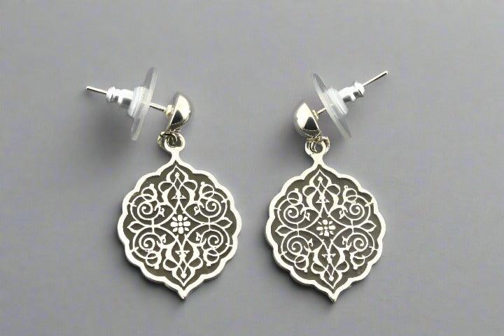 Intricate Mandala Post Earrings for Women - Sterling Silver Dangle Earrings for Yoga, Meditation & Boho Fashion