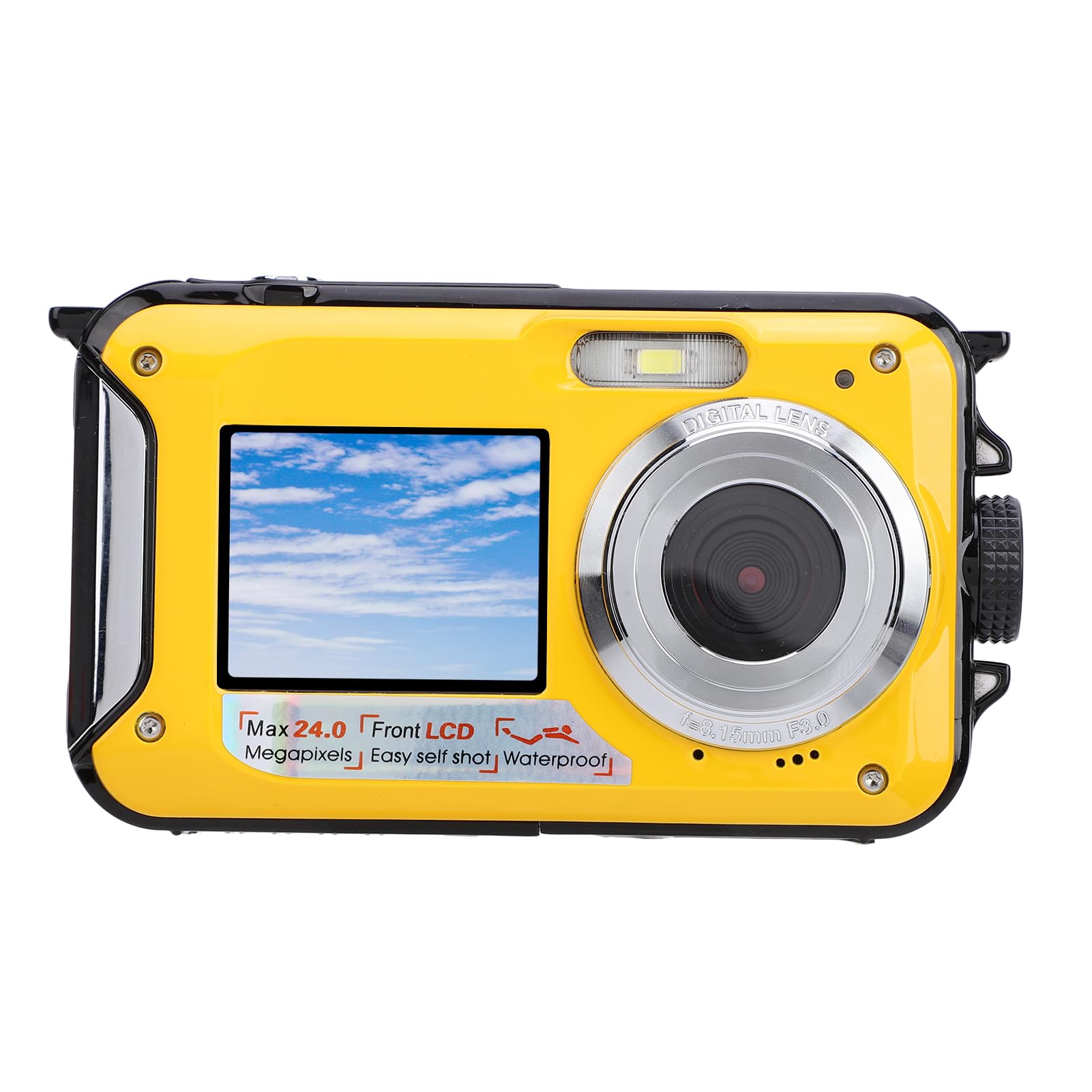 2.7K Waterproof Digital Camera - 48MP Full HD Underwater Camera with 16X Zoom, 11FT Water Resistant for Snorkeling, Diving & Swimming - Compact & Lightweight (Yellow) - Perfect for Beach Vacations, Pool Parties & Marine Photography