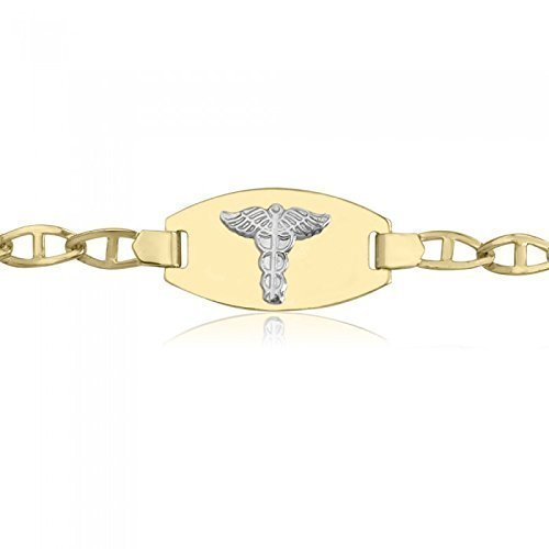 10K Gold Medical Alert Bracelet with Engraving - Emergency Medical ID Jewelry for Allergies & Conditions - High Polished Mariner Link Bracelet - Perfect for Daily Wear & Special Occasions