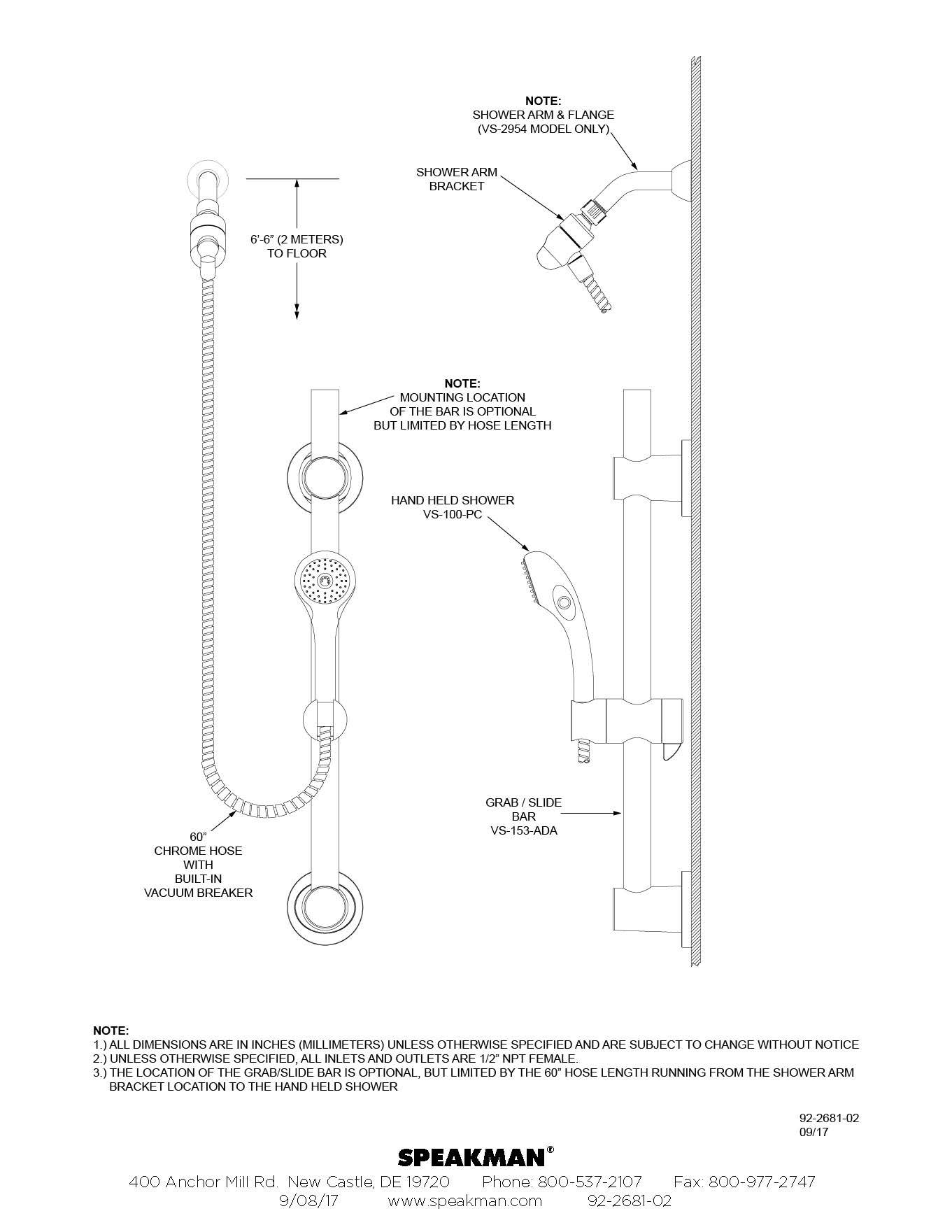 Speakman VS-1001-ADA-PC Polished Chrome ADA Compliant Handheld Shower System - Perfect for Bathroom Accessibility & Spa-Like Experience