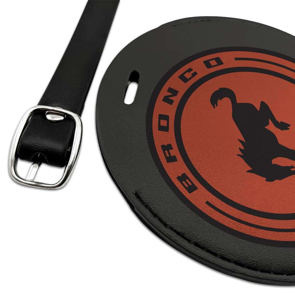 Vintage Bronco Round Leather Luggage Tag - Distressed Leather ID Badge for Carry-On Bags & Suitcases | Perfect for Travel, Business Trips & Vacation