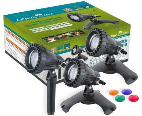 Solar Powered Pond & Garden Lights - 3 Pack 20W LED with Color Lenses | Waterproof Outdoor Landscape Lighting for Backyard, Patio, Poolside Decor