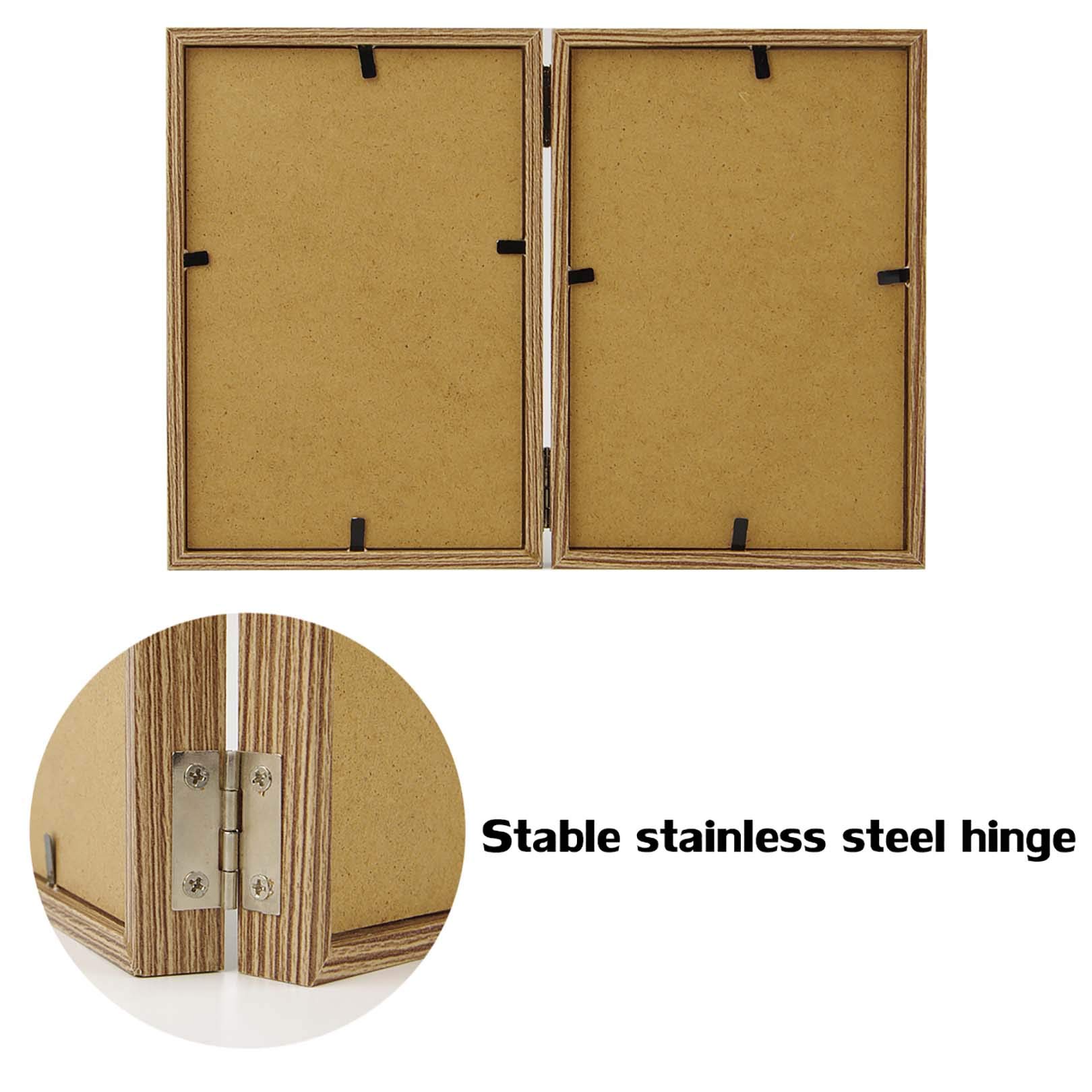 4x6 Double Hinged Picture Frames - Wood Grain MDF with Glass Front - Tabletop Vertical Standing Photo Frame for Home Decor, Office Display, and Gift Giving