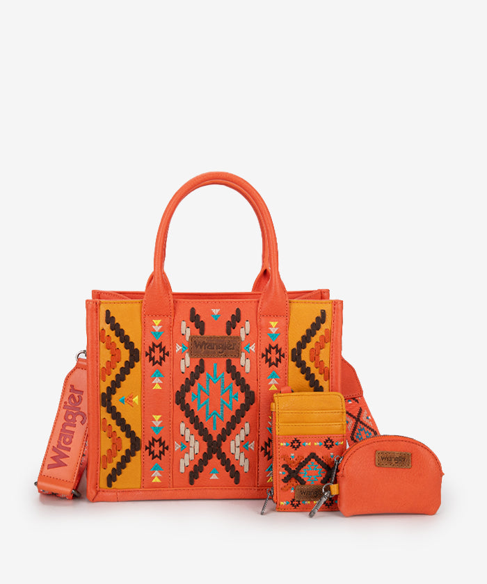 Wrangler Aztec Embroidered Whipstitch Tote Bag for Women - Stylish Boho Shoulder Bag for Travel, Beach & Shopping