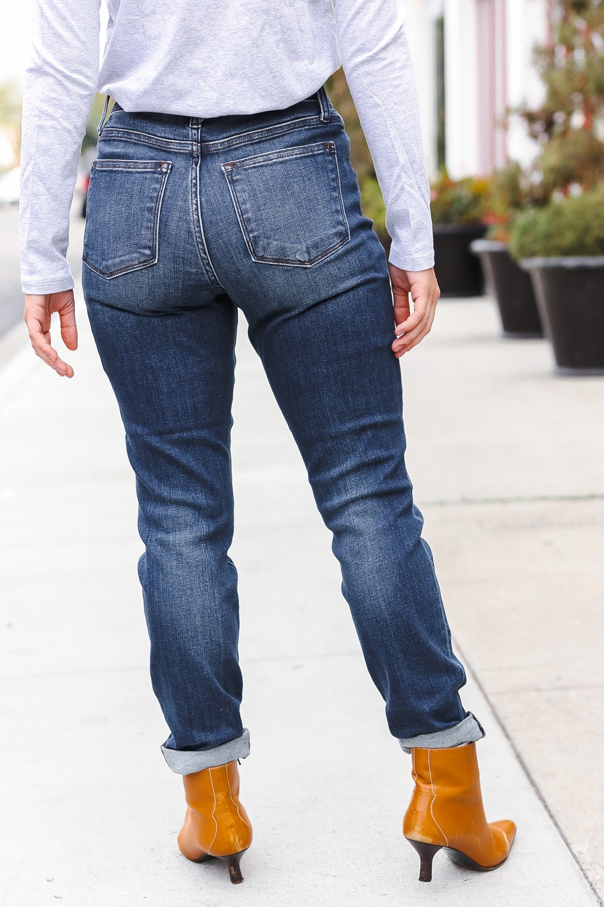 Judy Blue Dark Wash Mid Rise Cuffed Slim Fit Jeans for Women | Comfortable Stretch Denim Pants | Perfect for Casual Wear, Office & Date Night