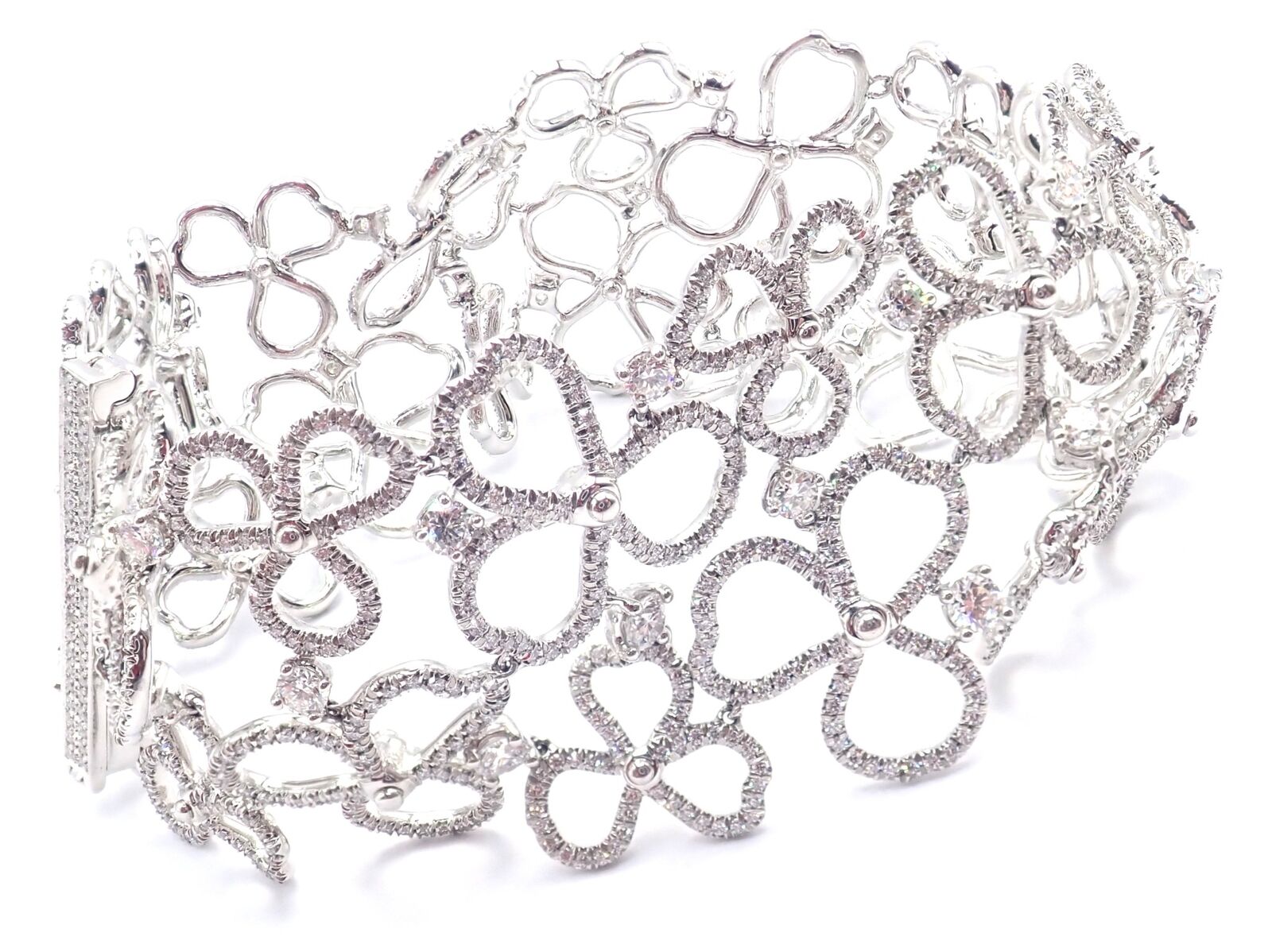 Authentic Tiffany & Co Paper Flowers Platinum Diamond Wide Bracelet - Elegant Jewelry for Weddings, Anniversaries & Special Occasions