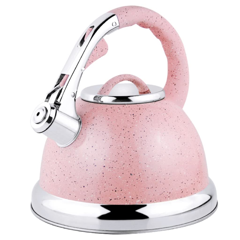Whistling Stovetop Tea Kettle - 304 Stainless Steel Teapot with Ergonomic Handle - Pink Stove Top Kettle for Tea Lovers - Perfect for Home, Office & Camping Use