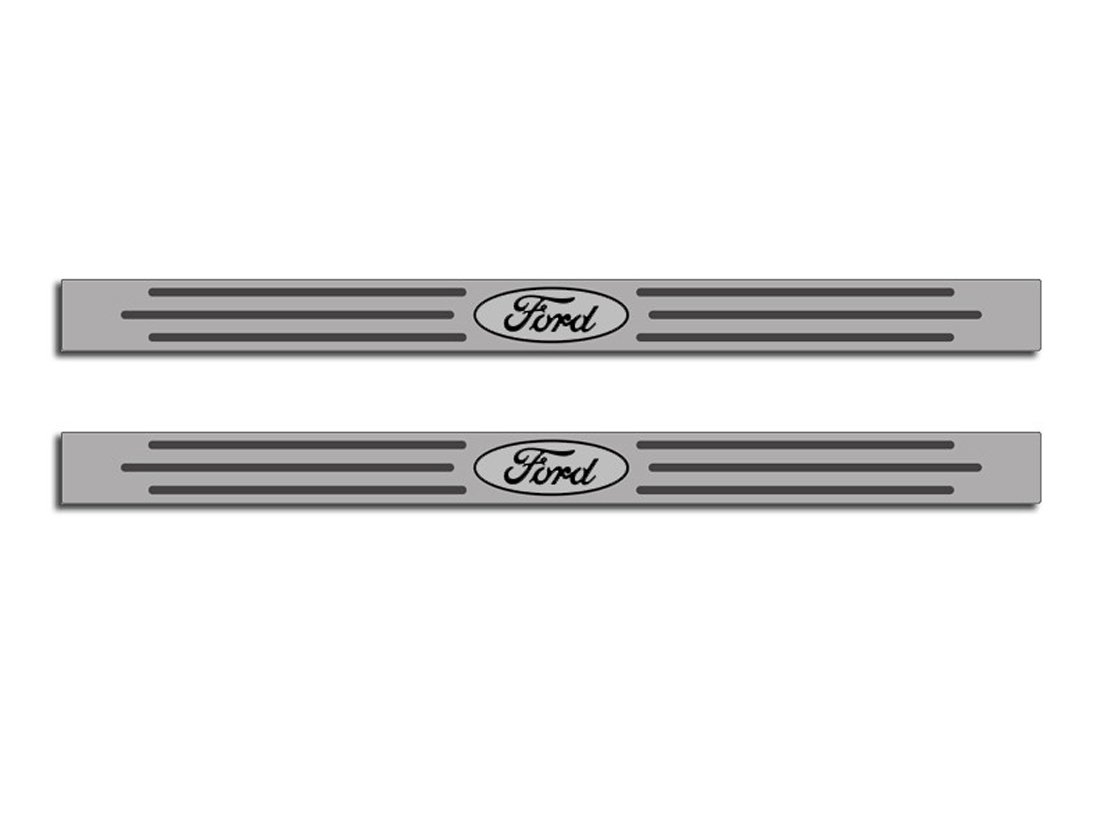 American Car Craft 271028 Stainless Steel Ford Oval Slotted Doorsill with Carbon Fiber Trim - Perfect for Ford Truck & SUV Interior Protection & Style Upgrade