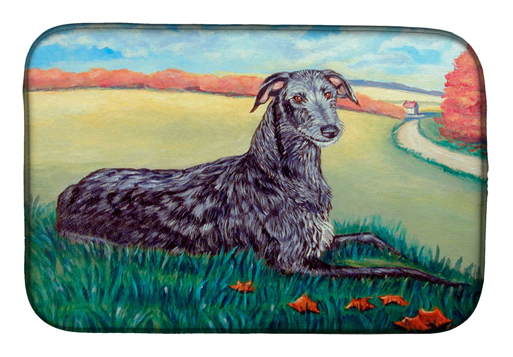 Scottish Deerhound Dish Drying Mat - Absorbent Kitchen Counter Mat for Dishes | 14 x 21 Inch Multicolor Dog-Themed Drainer Pad | Perfect for Kitchen Countertops, Sink Areas & Pet Lover Home Decor